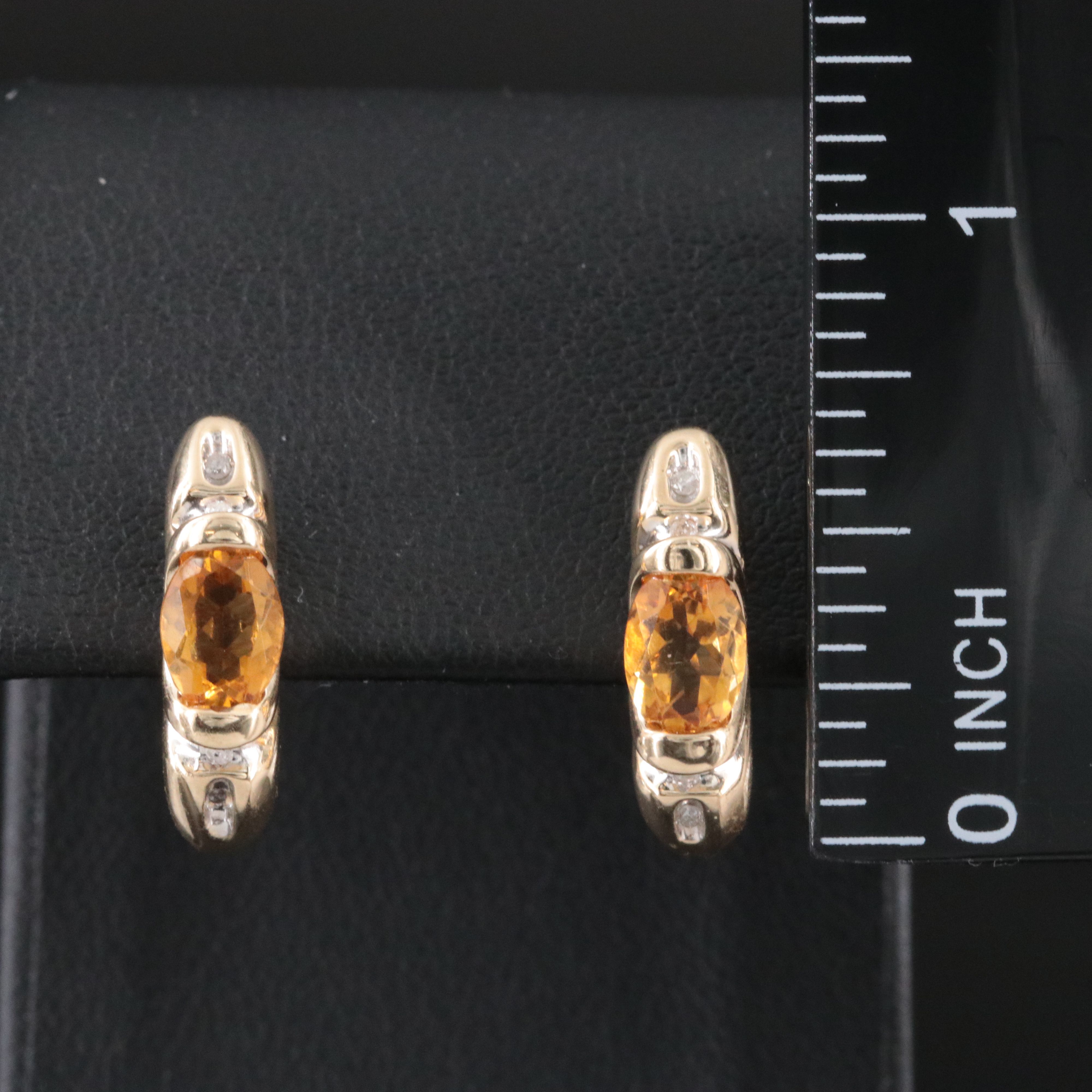 14K Citrine and Diamond J hoop Earrings