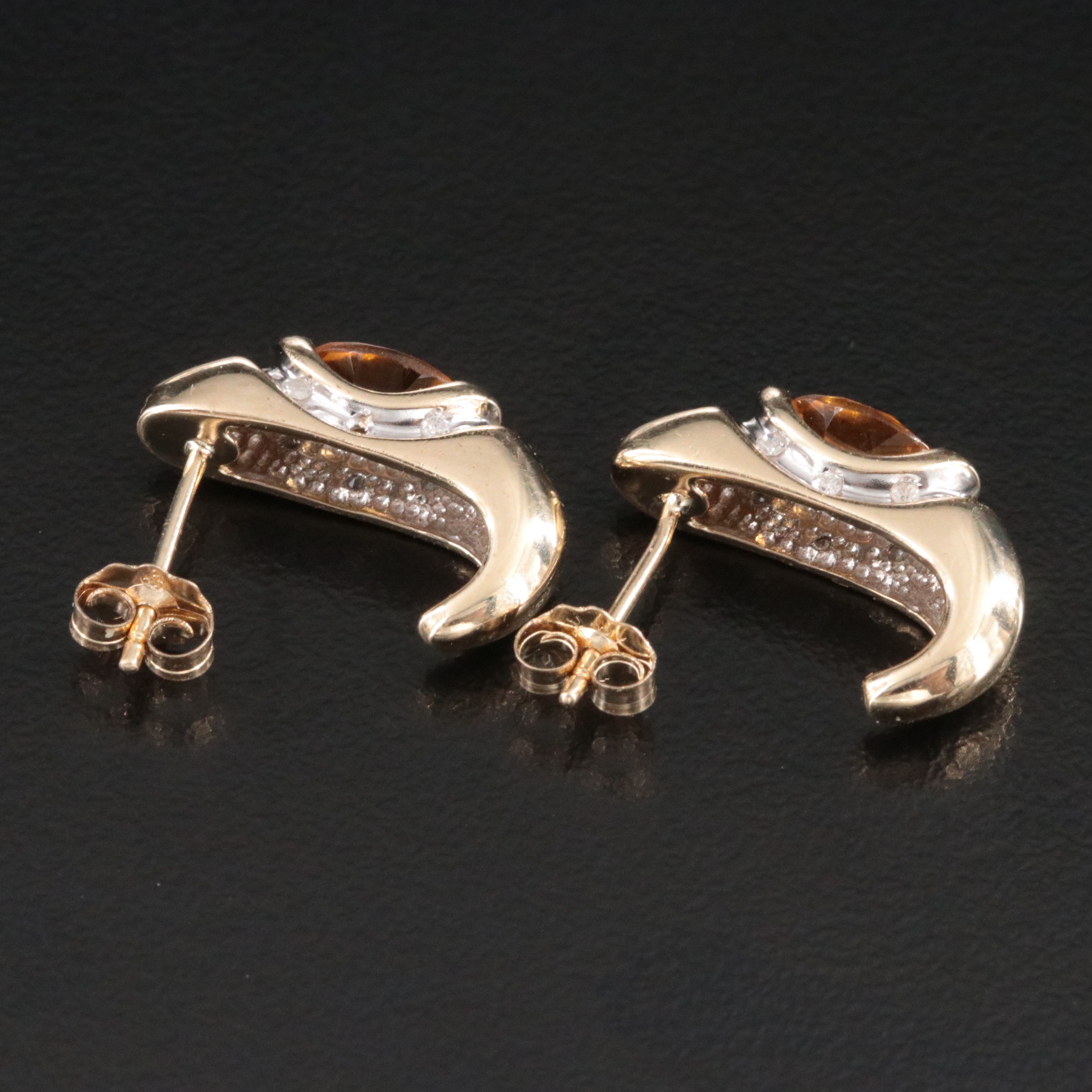 14K Citrine and Diamond J hoop Earrings