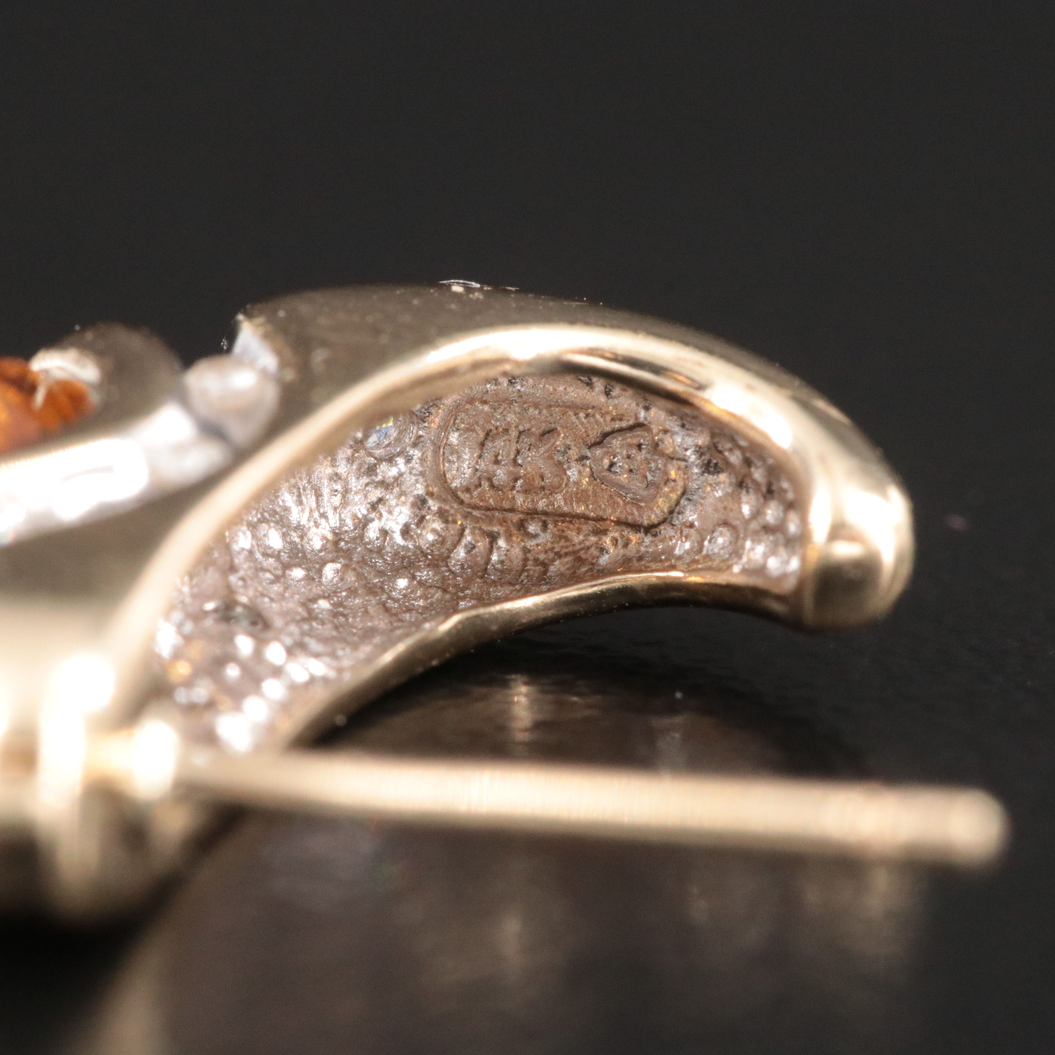 14K Citrine and Diamond J hoop Earrings