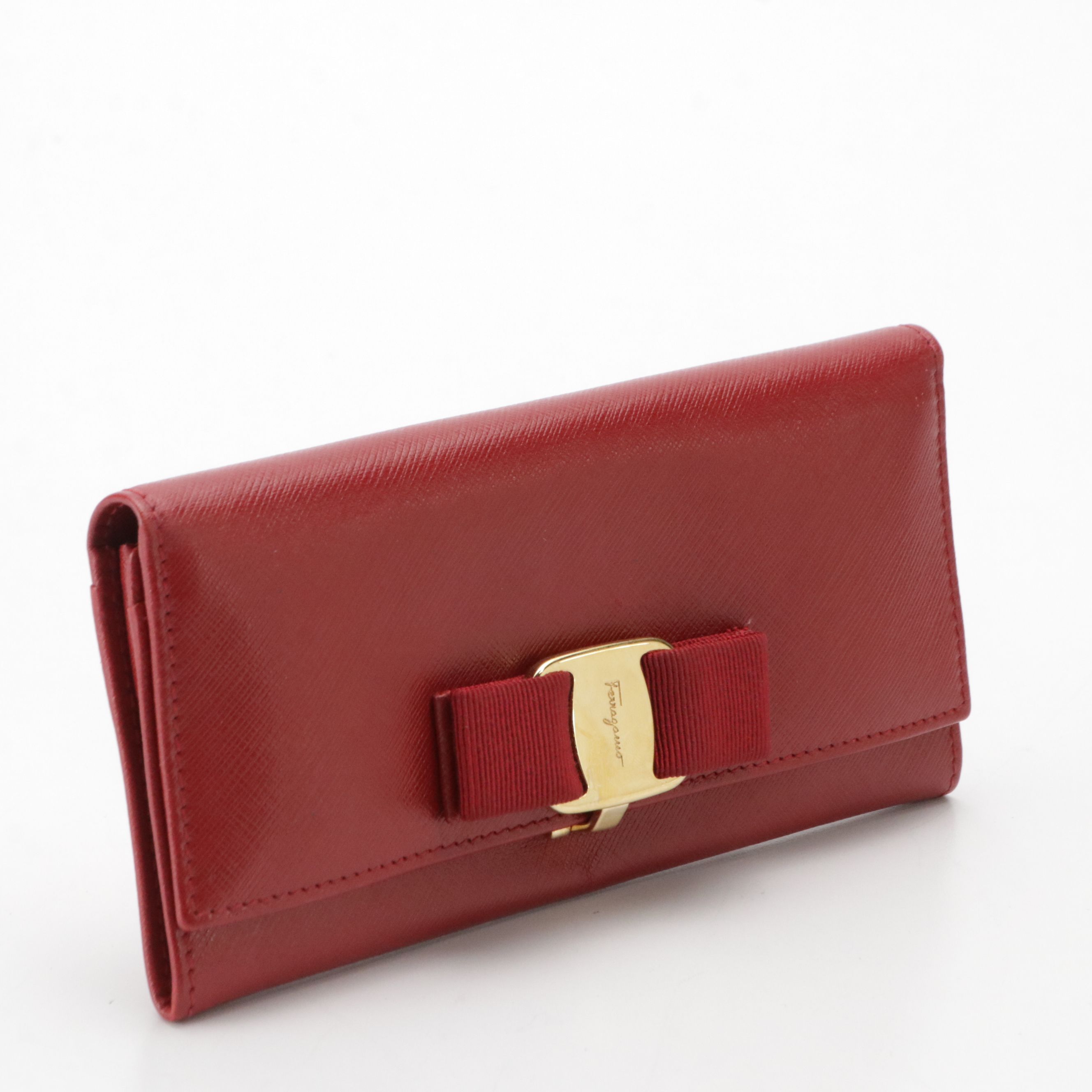 Salvatore Ferragamo Vara Bow Continental Wallet in Red Saffiano Leather