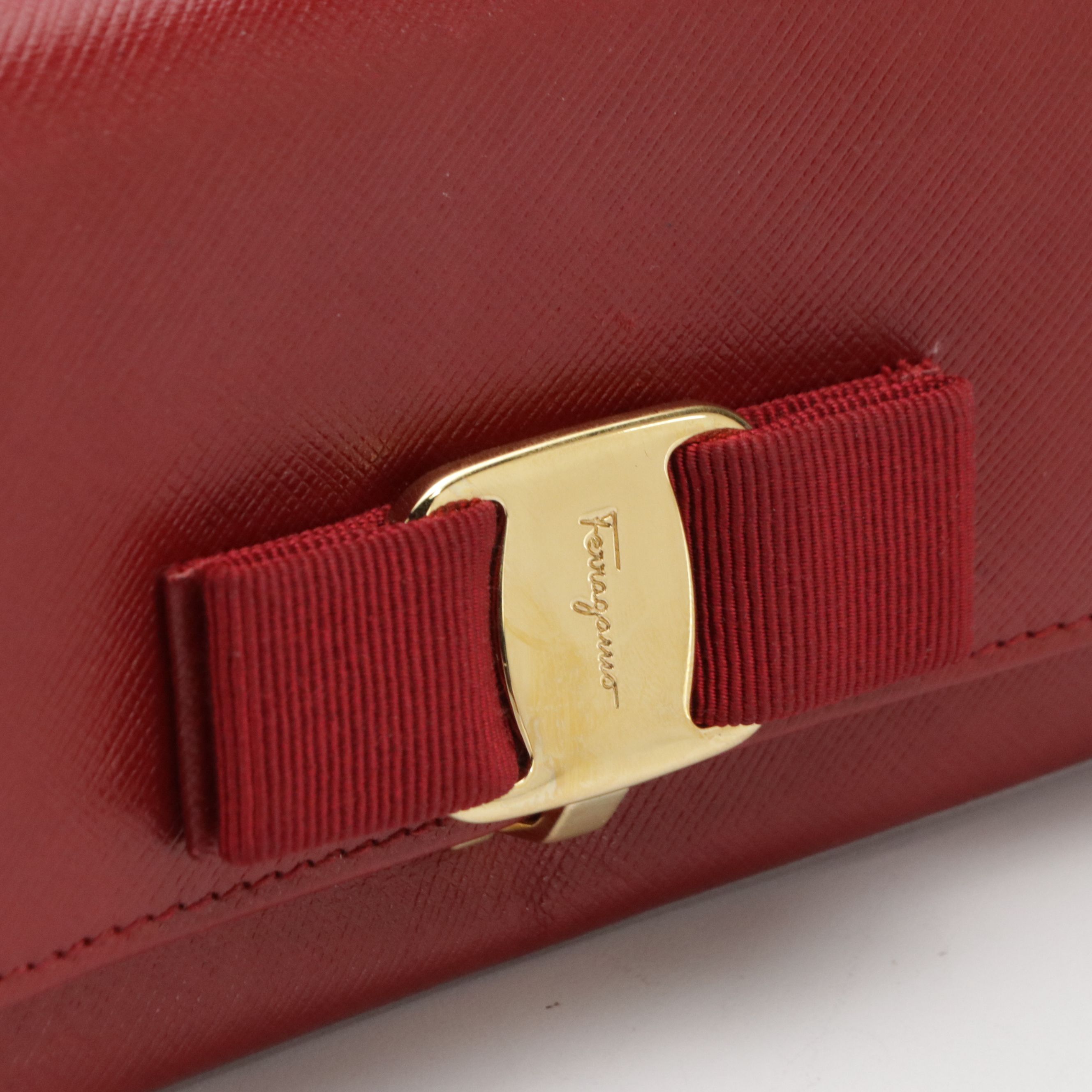 Salvatore Ferragamo Vara Bow Continental Wallet in Red Saffiano Leather