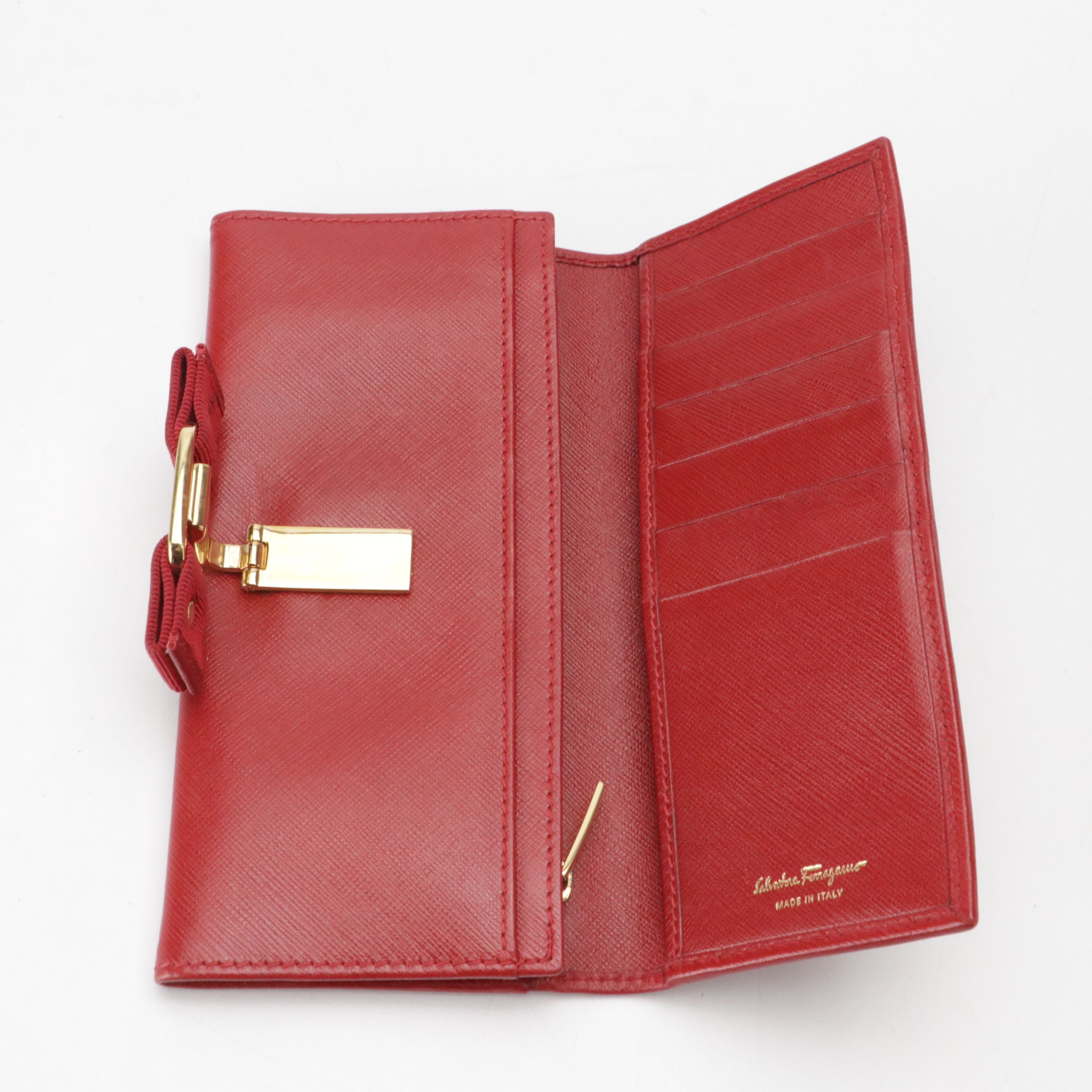 Salvatore Ferragamo Vara Bow Continental Wallet in Red Saffiano Leather