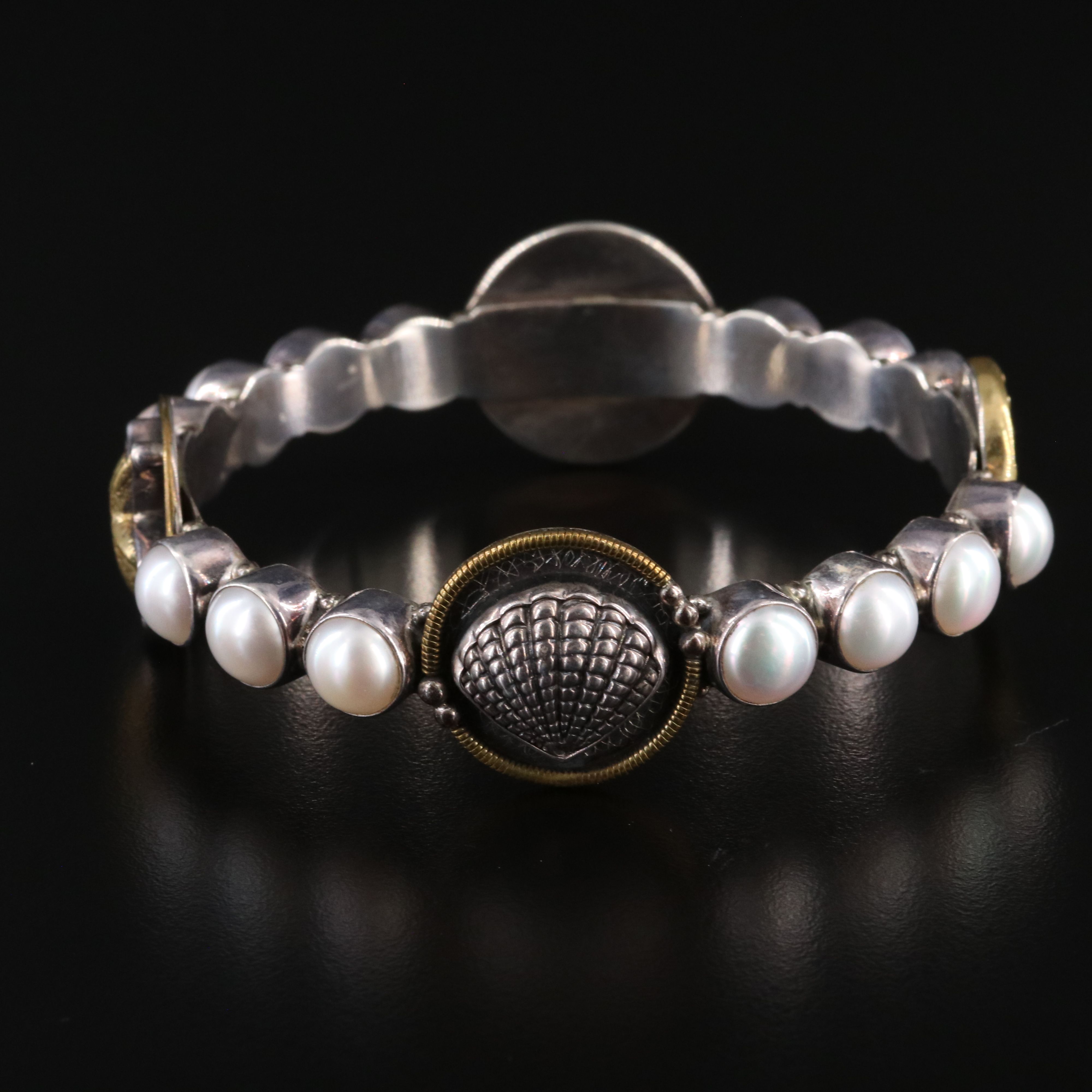 Mars & Valentine Sterling and Brass Pearl and White Topaz Ocean Themed Bracelet