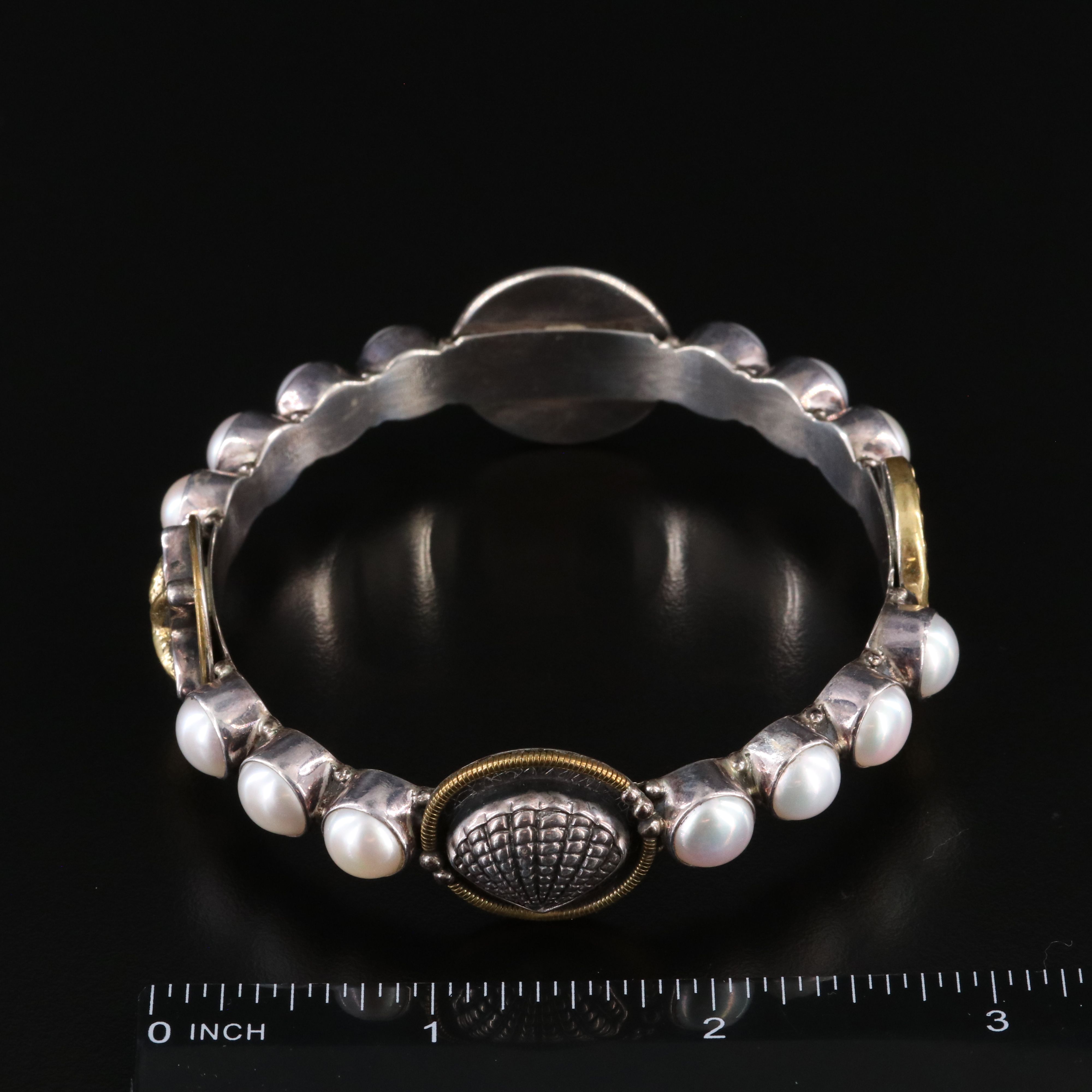 Mars & Valentine Sterling and Brass Pearl and White Topaz Ocean Themed Bracelet