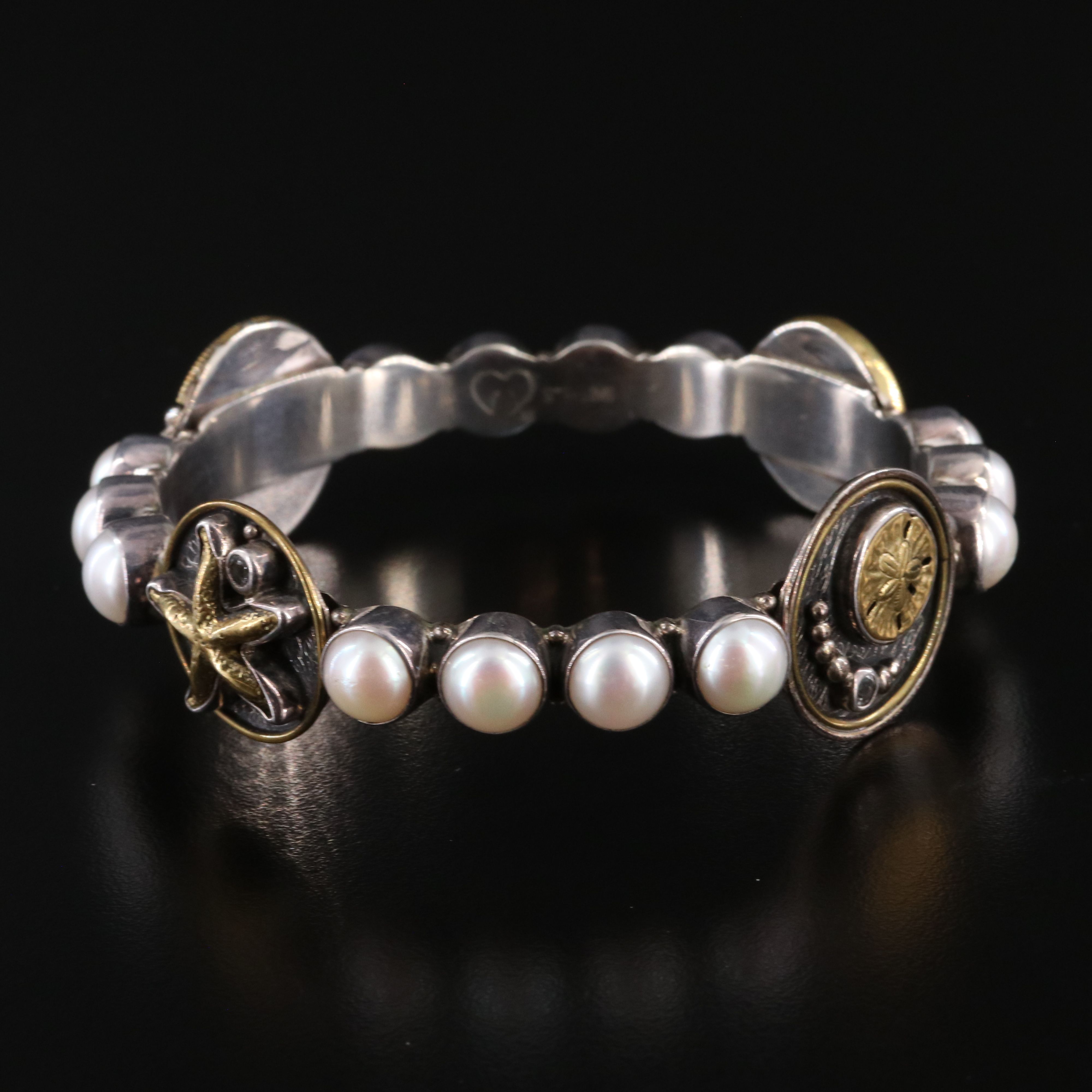 Mars & Valentine Sterling and Brass Pearl and White Topaz Ocean Themed Bracelet