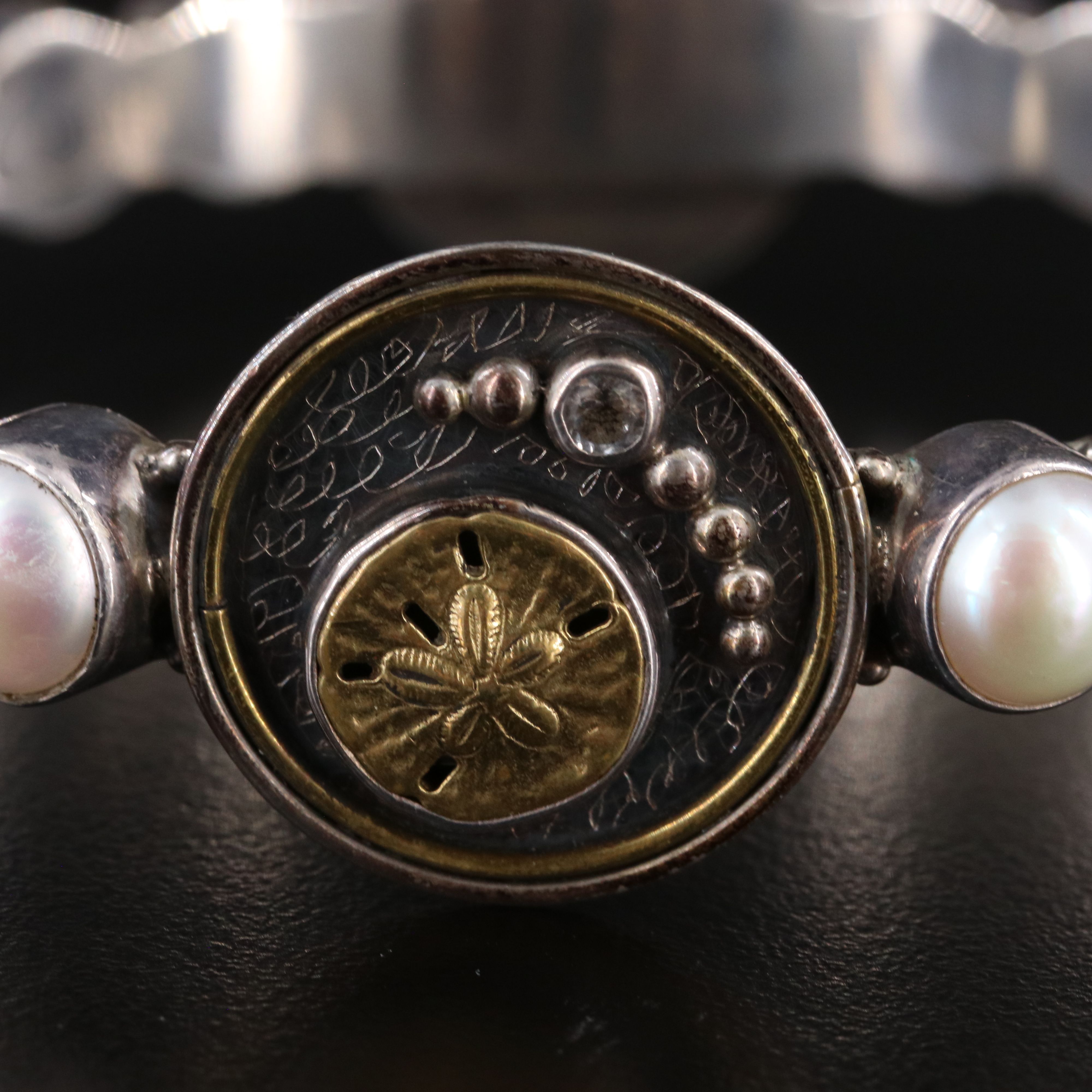 Mars & Valentine Sterling and Brass Pearl and White Topaz Ocean Themed Bracelet