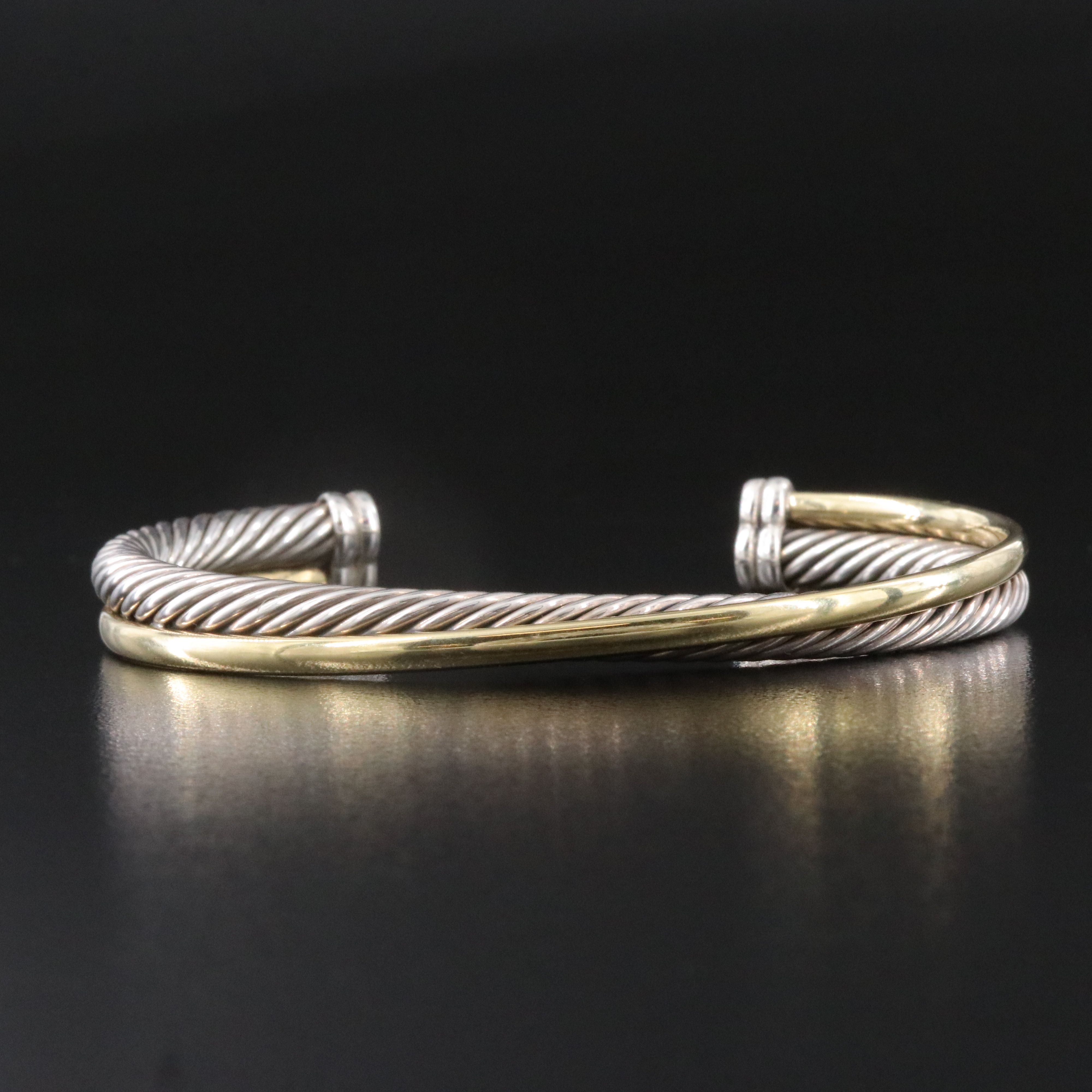 David Yurman Crossover Sterling and 18K Bonded Cable Cuff  Bracelet
