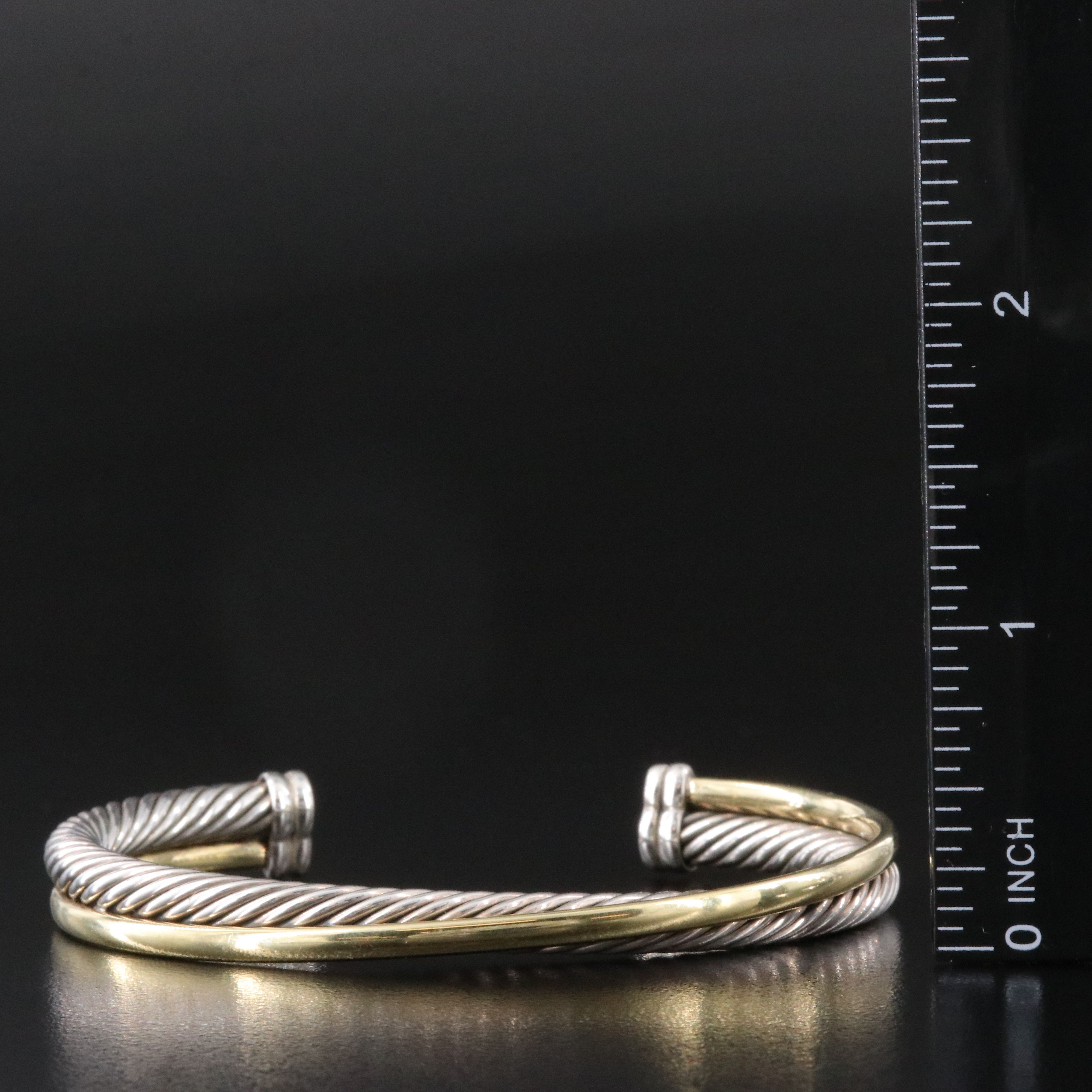 David Yurman Crossover Sterling and 18K Bonded Cable Cuff  Bracelet