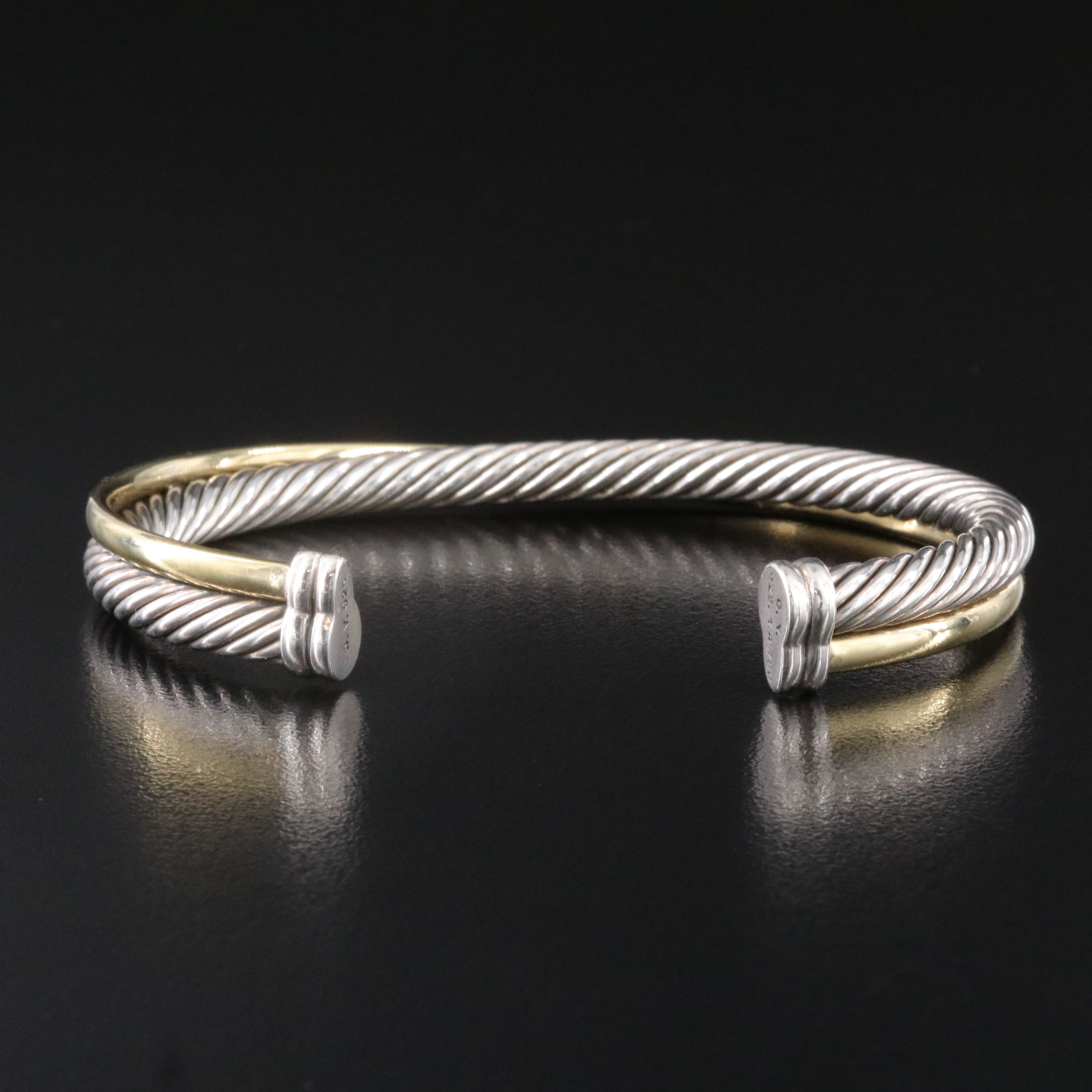 David Yurman Crossover Sterling and 18K Bonded Cable Cuff  Bracelet