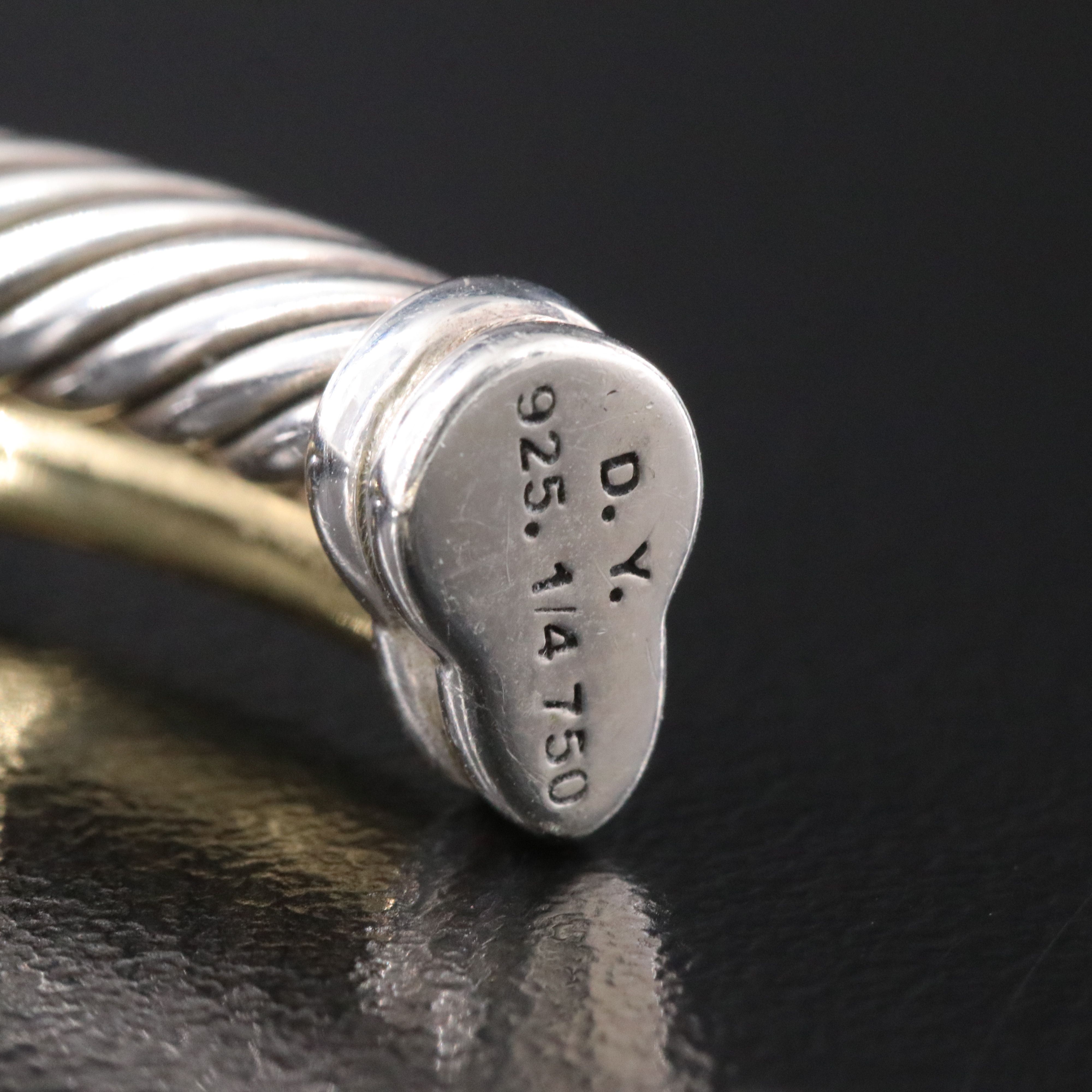 David Yurman Crossover Sterling and 18K Bonded Cable Cuff  Bracelet