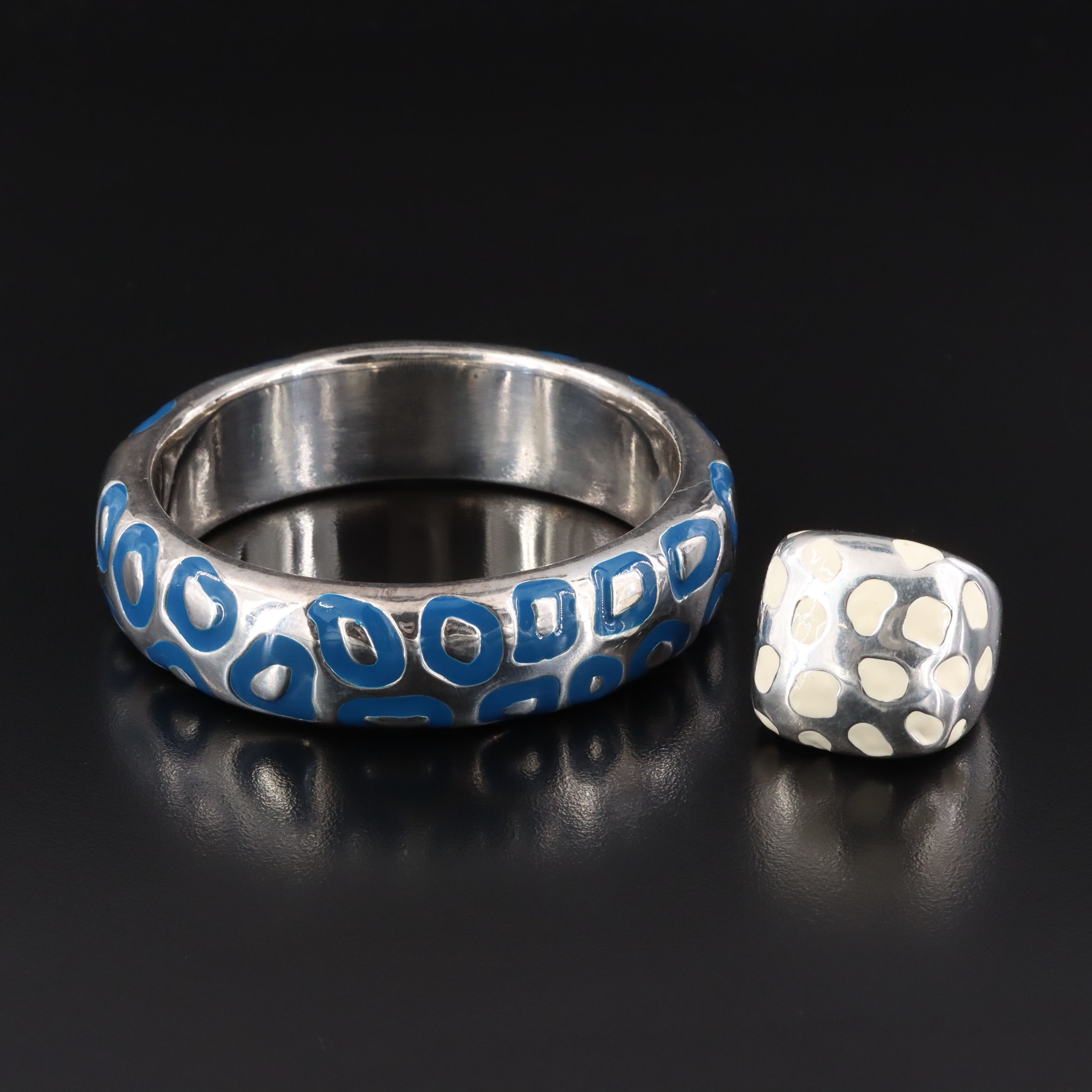 Sterling Electroformed Enamel Bangle Bracelet and Simon Sebbag Design Ring