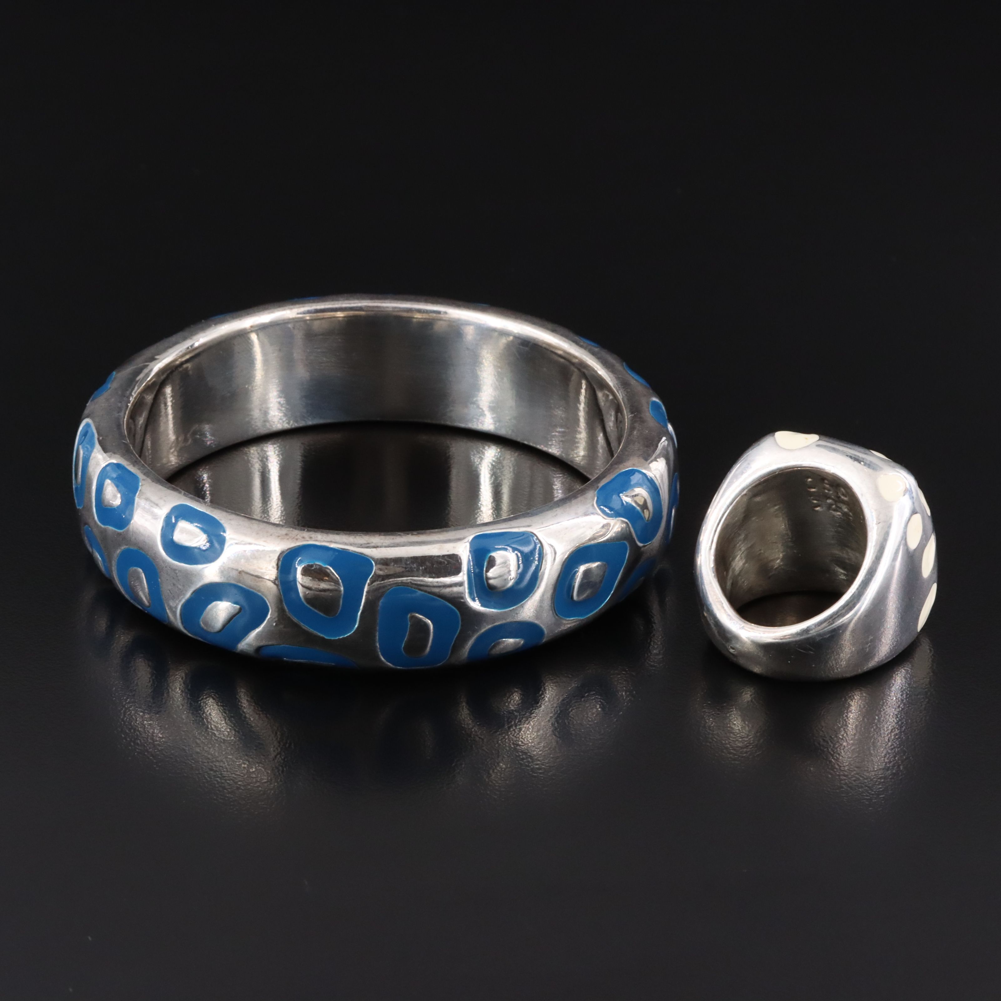 Sterling Electroformed Enamel Bangle Bracelet and Simon Sebbag Design Ring