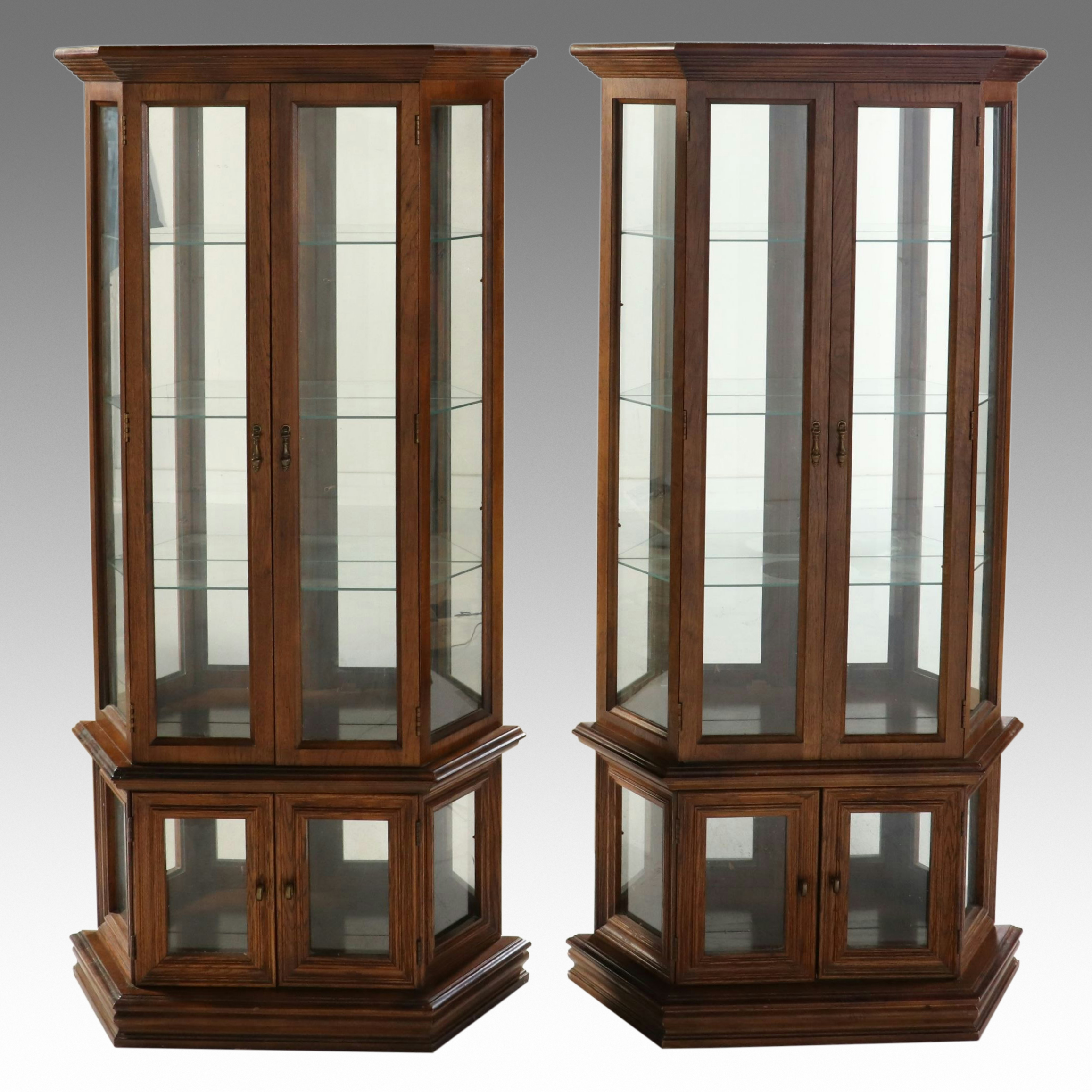 Pair of Traditional Style Illuminated Display Cabinets