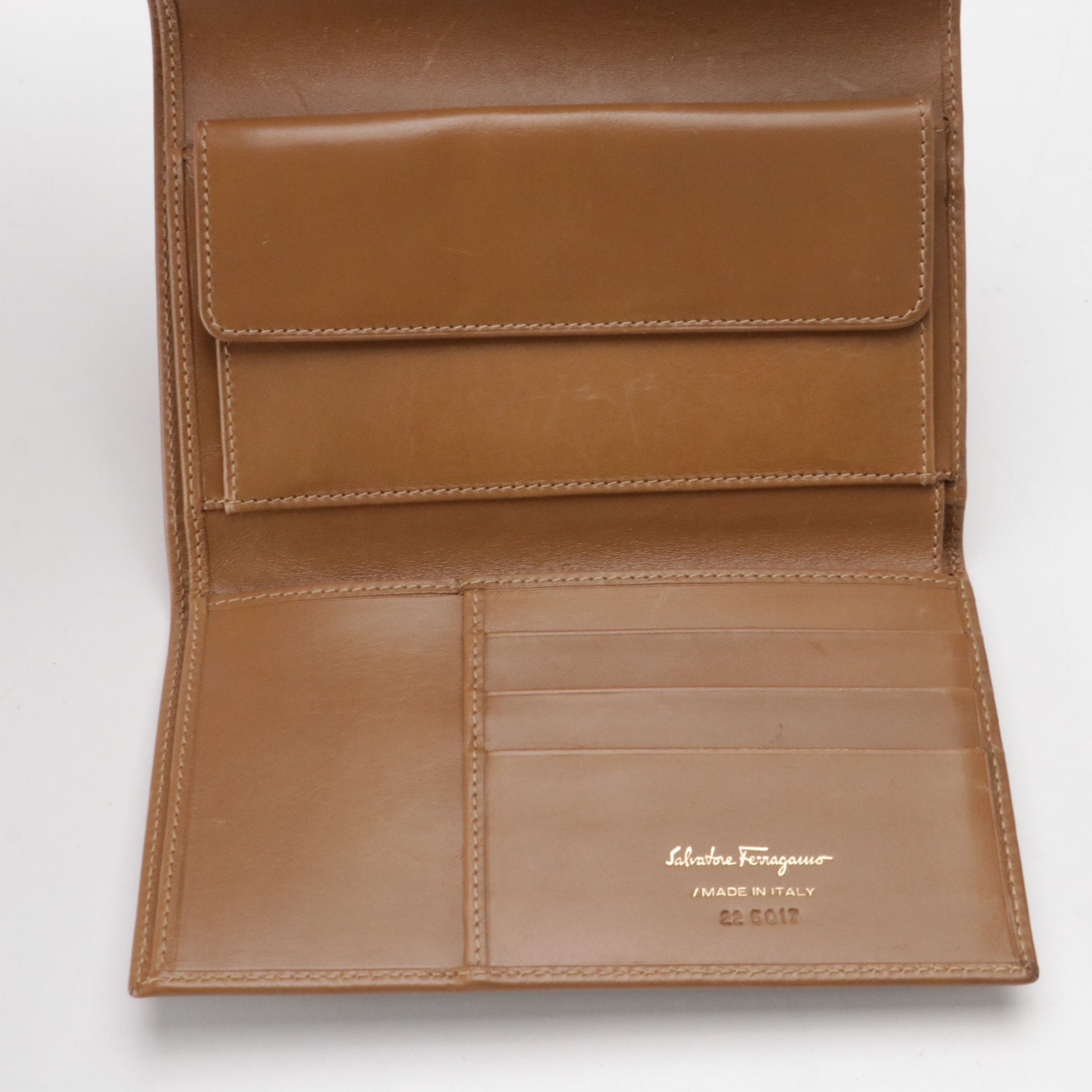 Salvatore Ferragmao Gancini Closure Trifold Wallet in Brown Leather