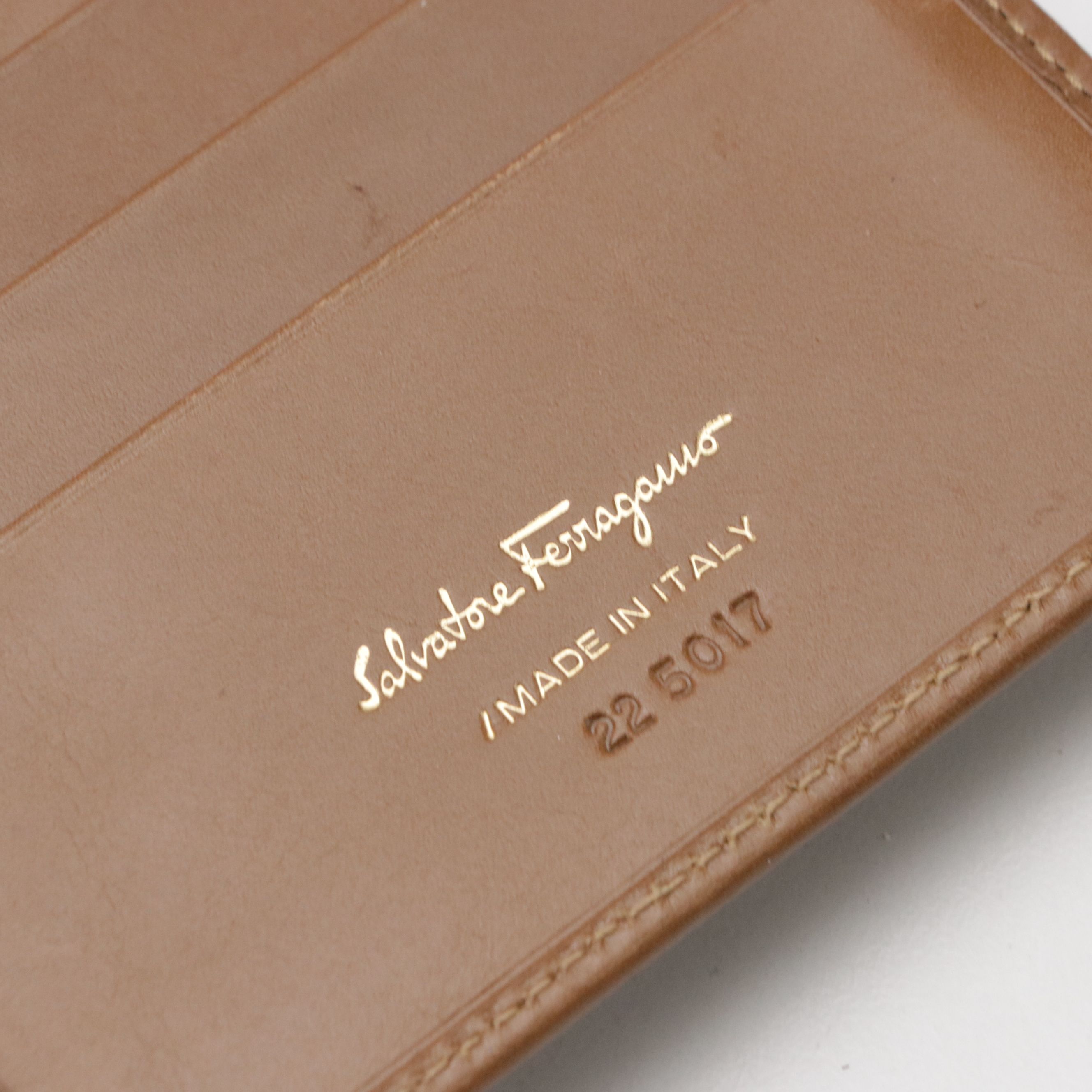 Salvatore Ferragmao Gancini Closure Trifold Wallet in Brown Leather