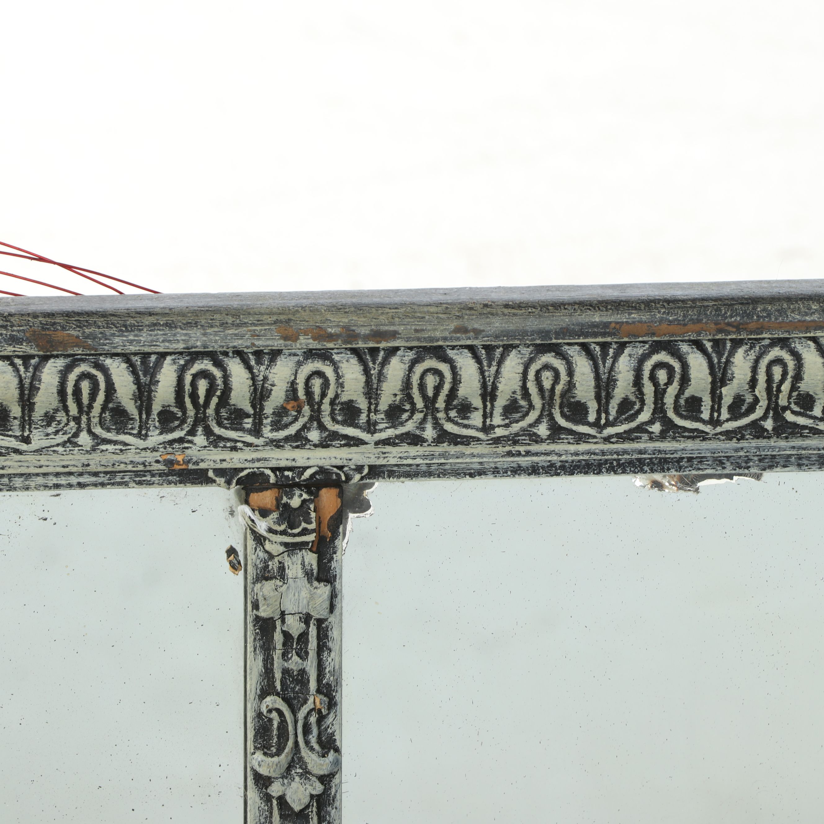 Neoclassical Style Sideboard Buffet Distress-Painted Mirror