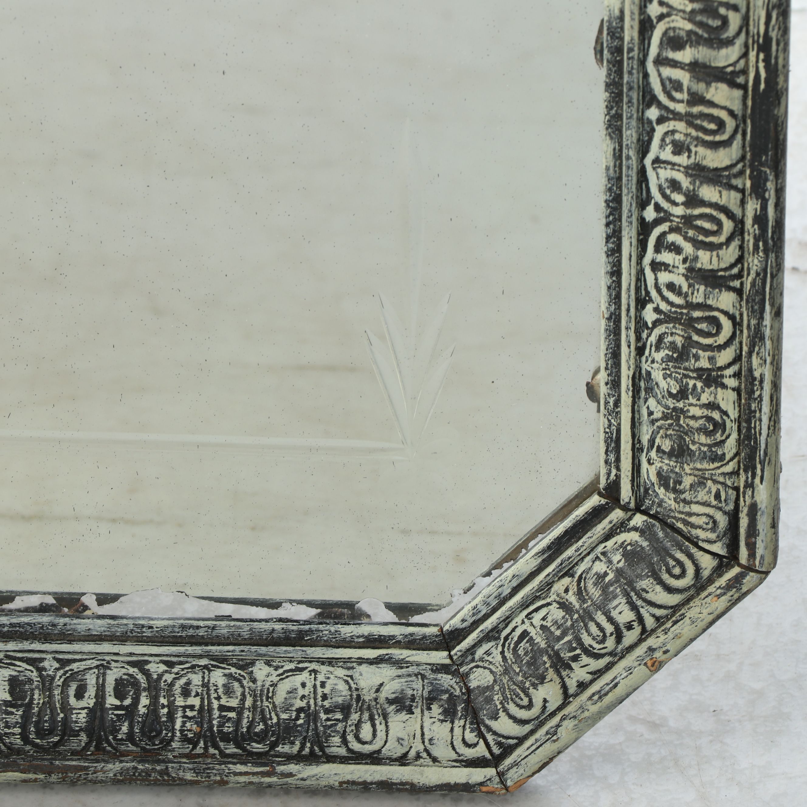 Neoclassical Style Sideboard Buffet Distress-Painted Mirror