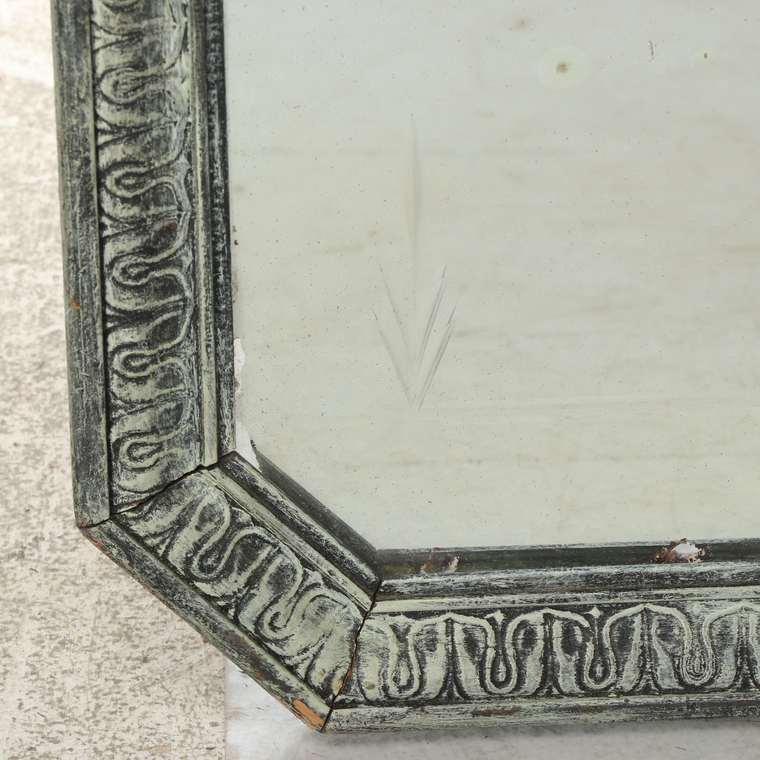 Neoclassical Style Sideboard Buffet Distress-Painted Mirror