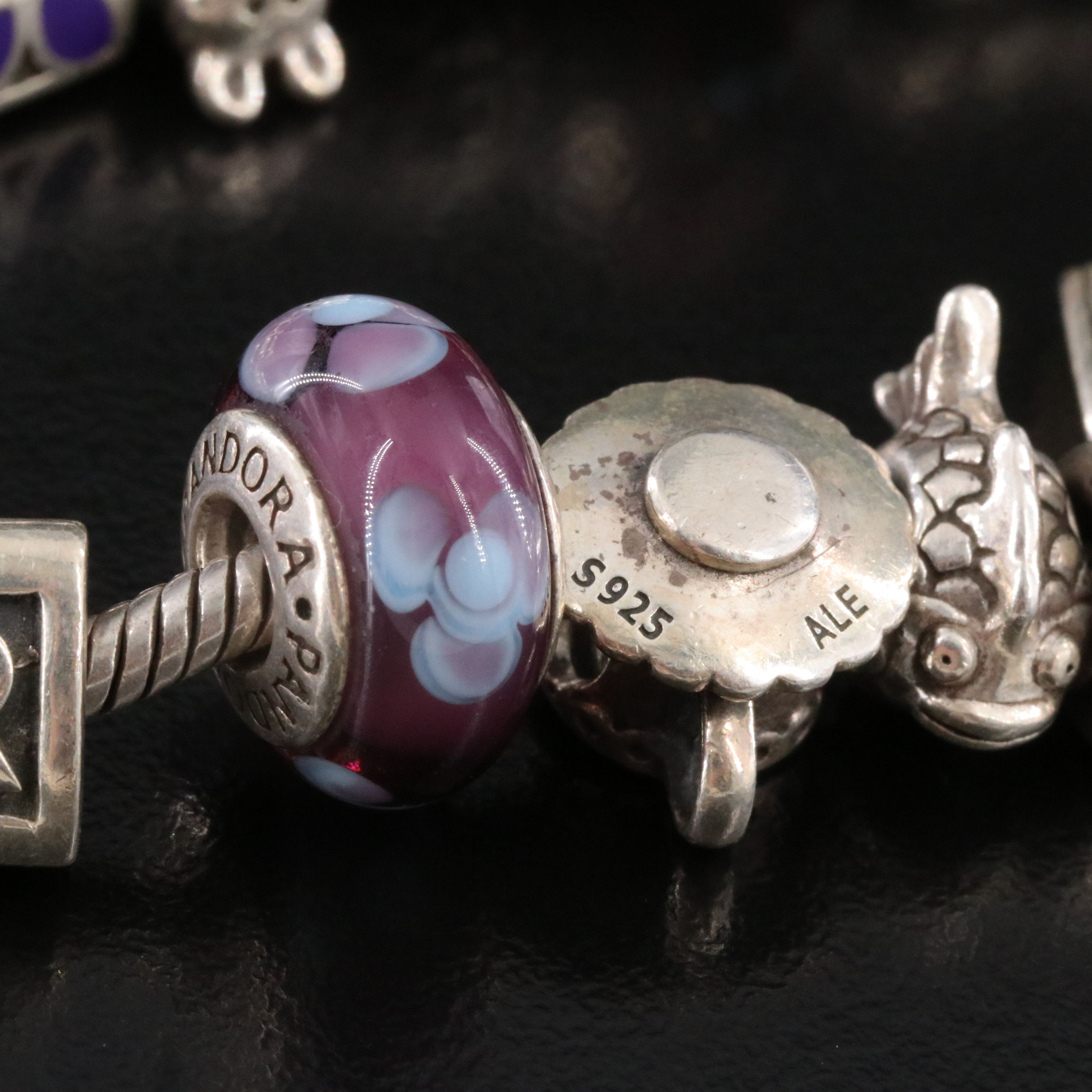 Pandora Sterling Bracelet with Beads Including Enamel and Glass
