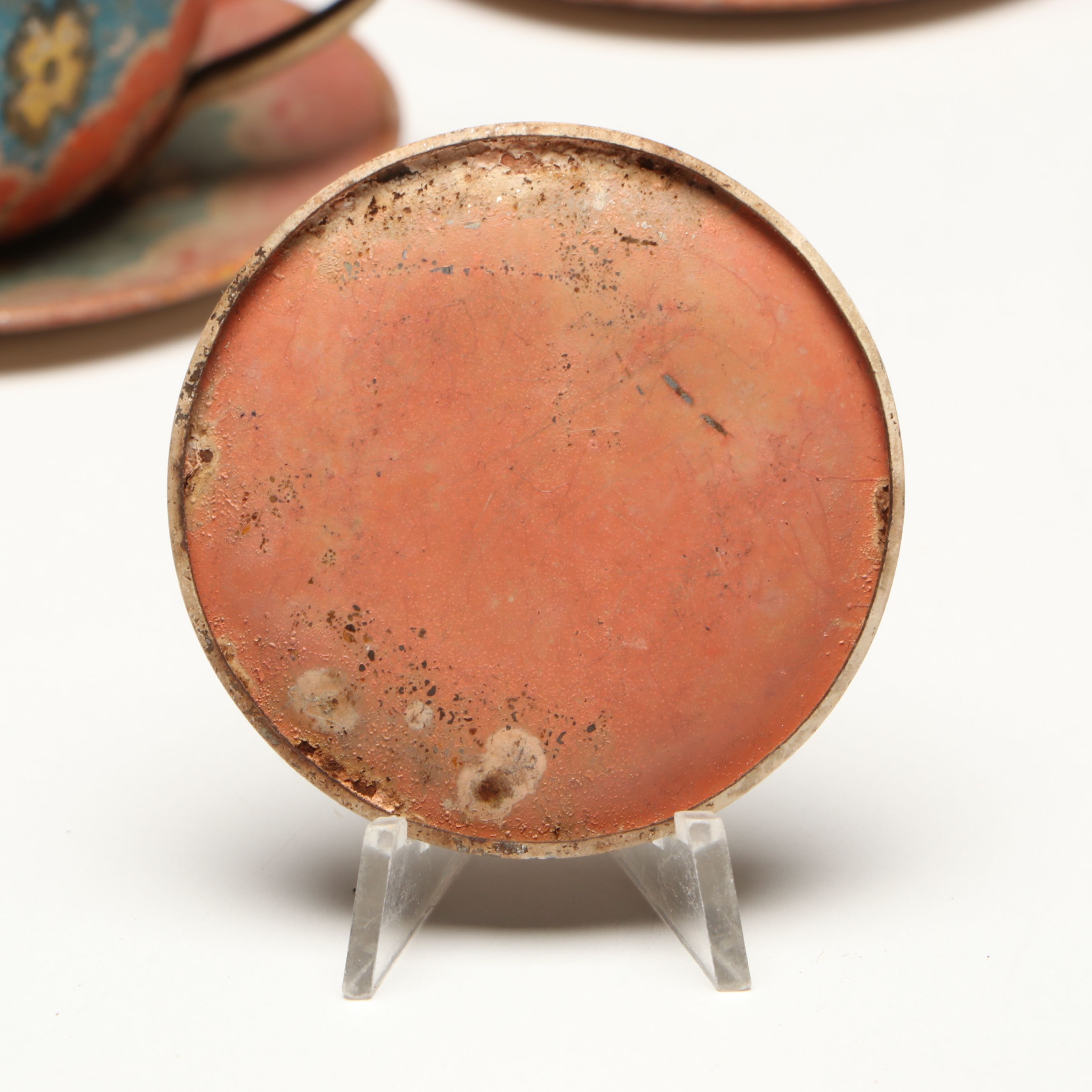 Dog and Floral Themed Tin Litho Children's Tea Set Pieces, Mid-20th Century