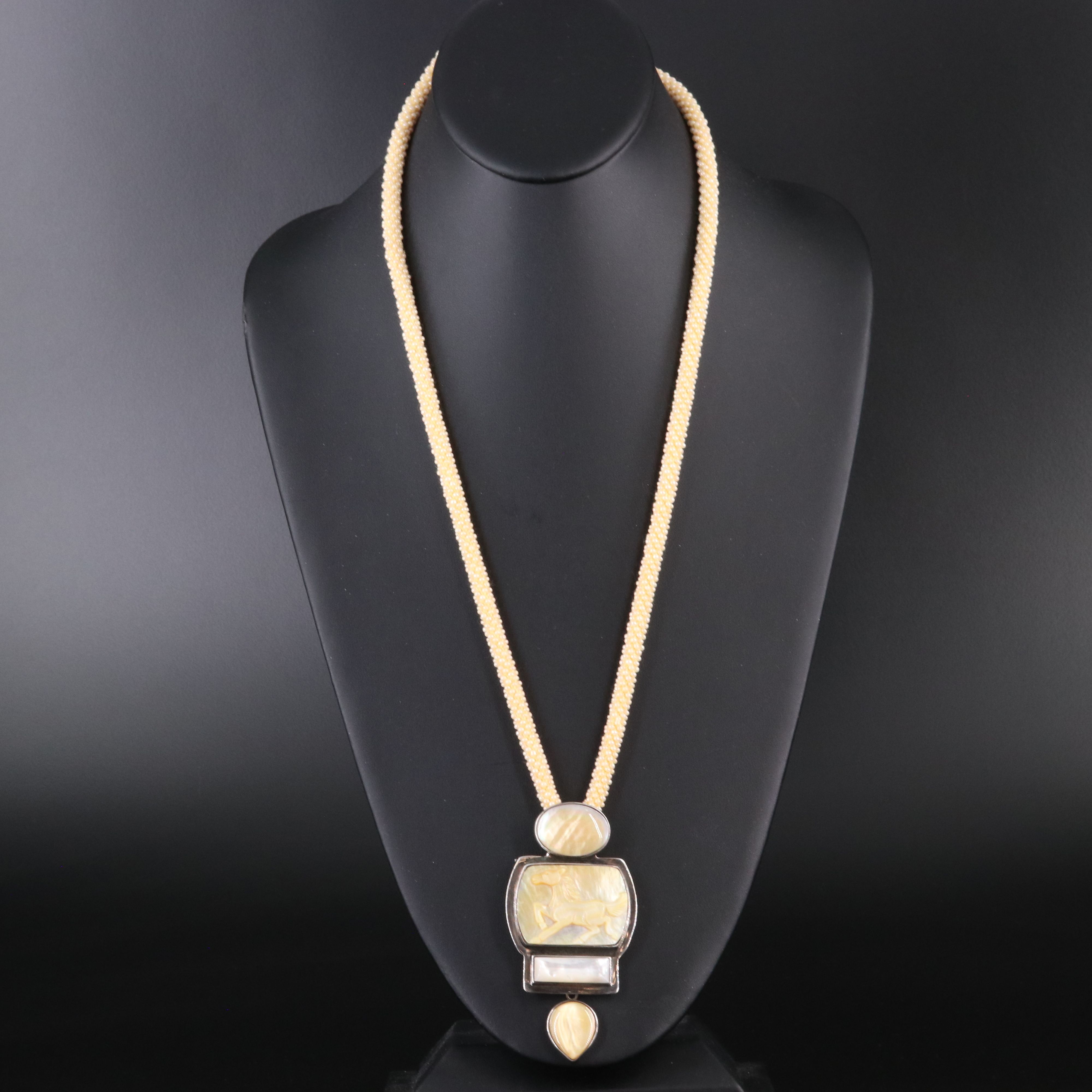 Amy Kahn Russell Sterling Mother-of-Pearl Horse Enhancer Pendant Necklace