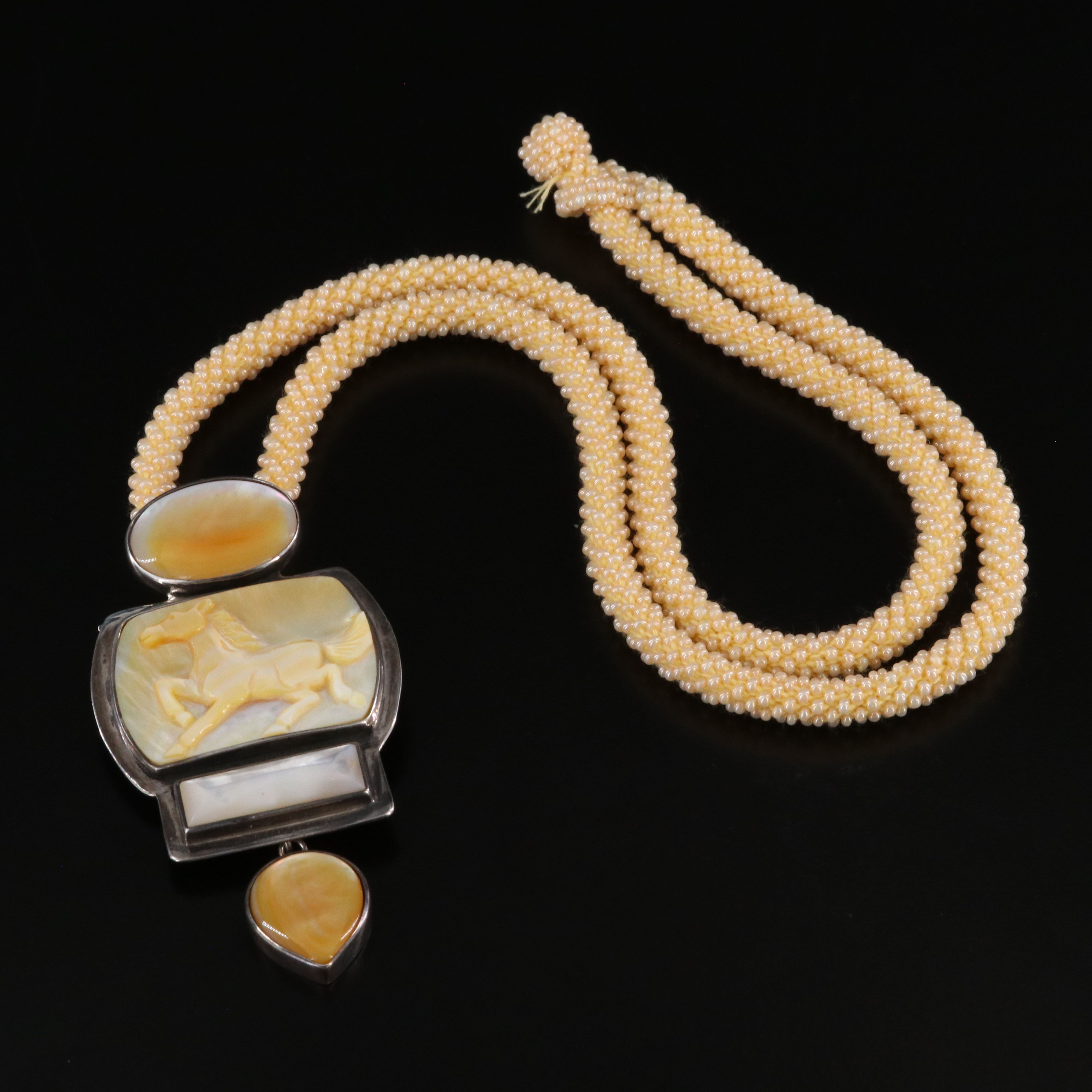 Amy Kahn Russell Sterling Mother-of-Pearl Horse Enhancer Pendant Necklace