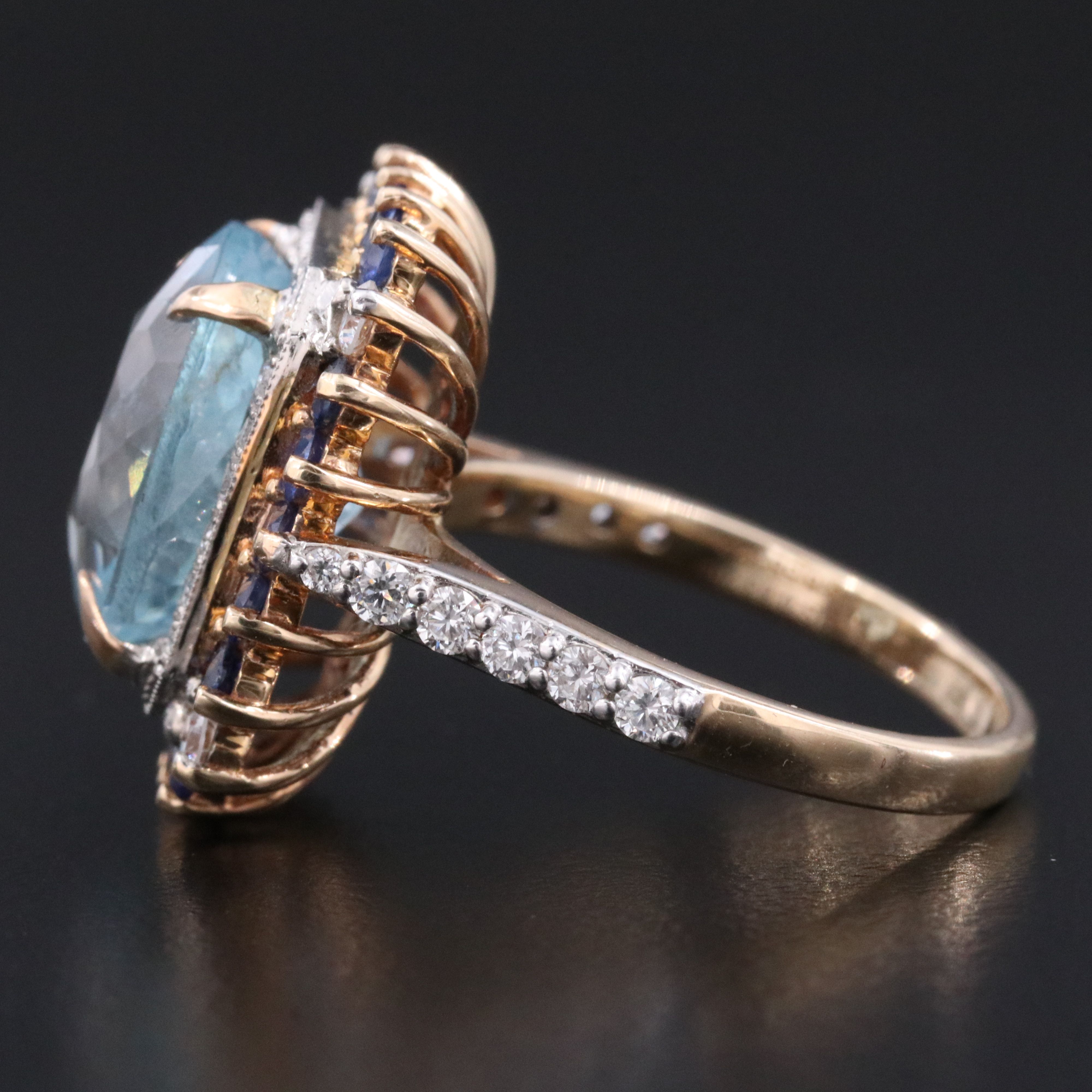 14K 5.84 CT Aquamarine and Sapphire Ring with Online IGI Report
