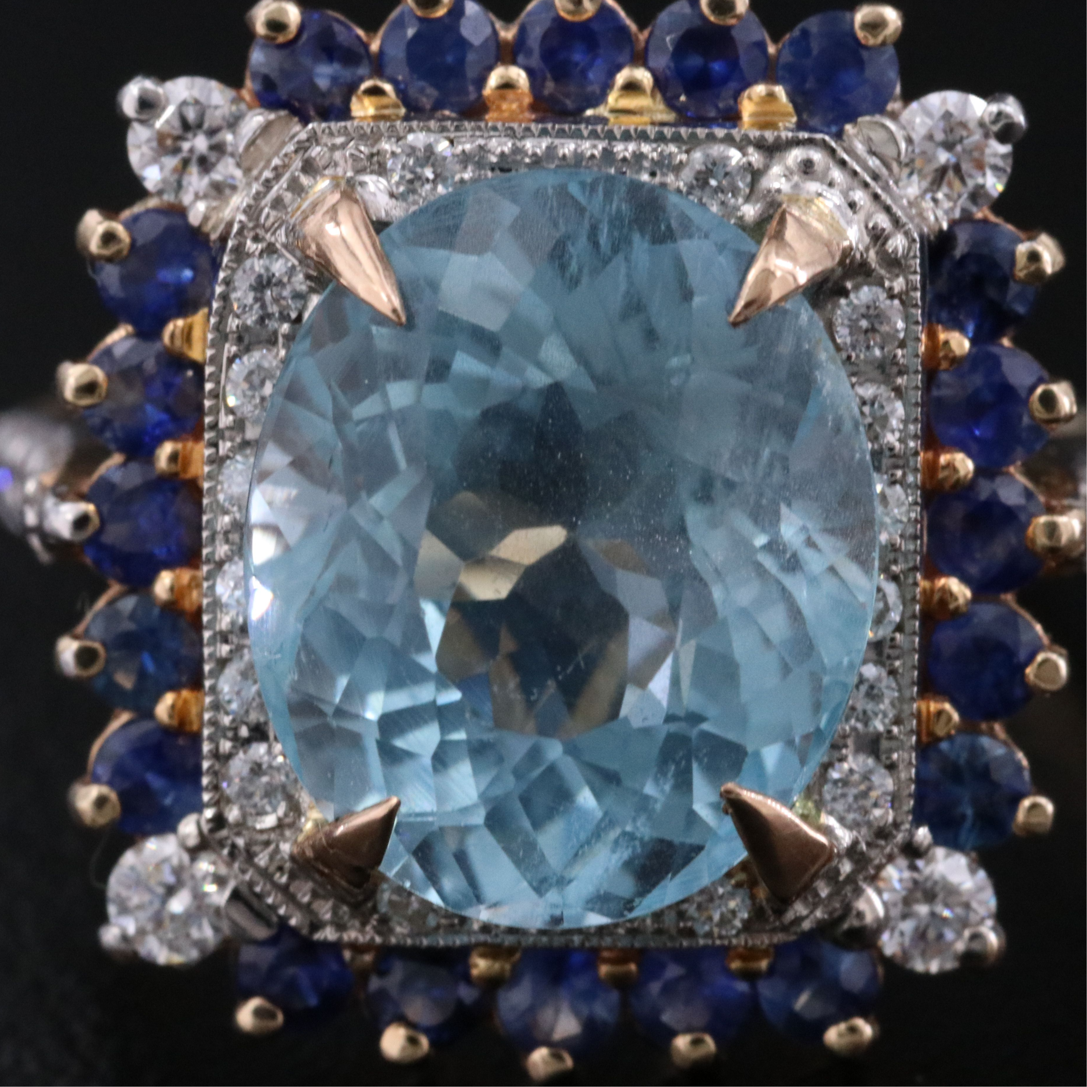 14K 5.84 CT Aquamarine and Sapphire Ring with Online IGI Report