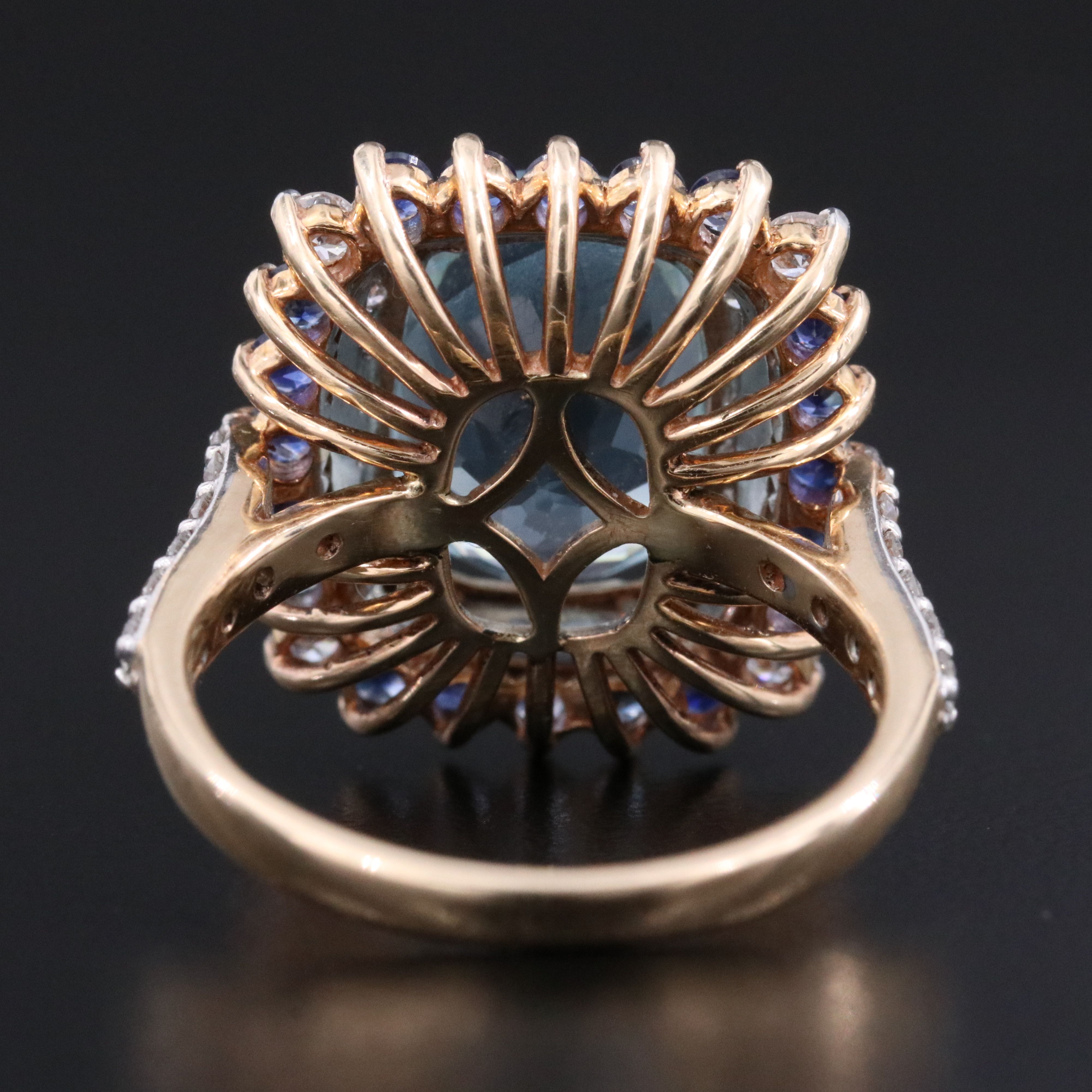 14K 5.84 CT Aquamarine and Sapphire Ring with Online IGI Report