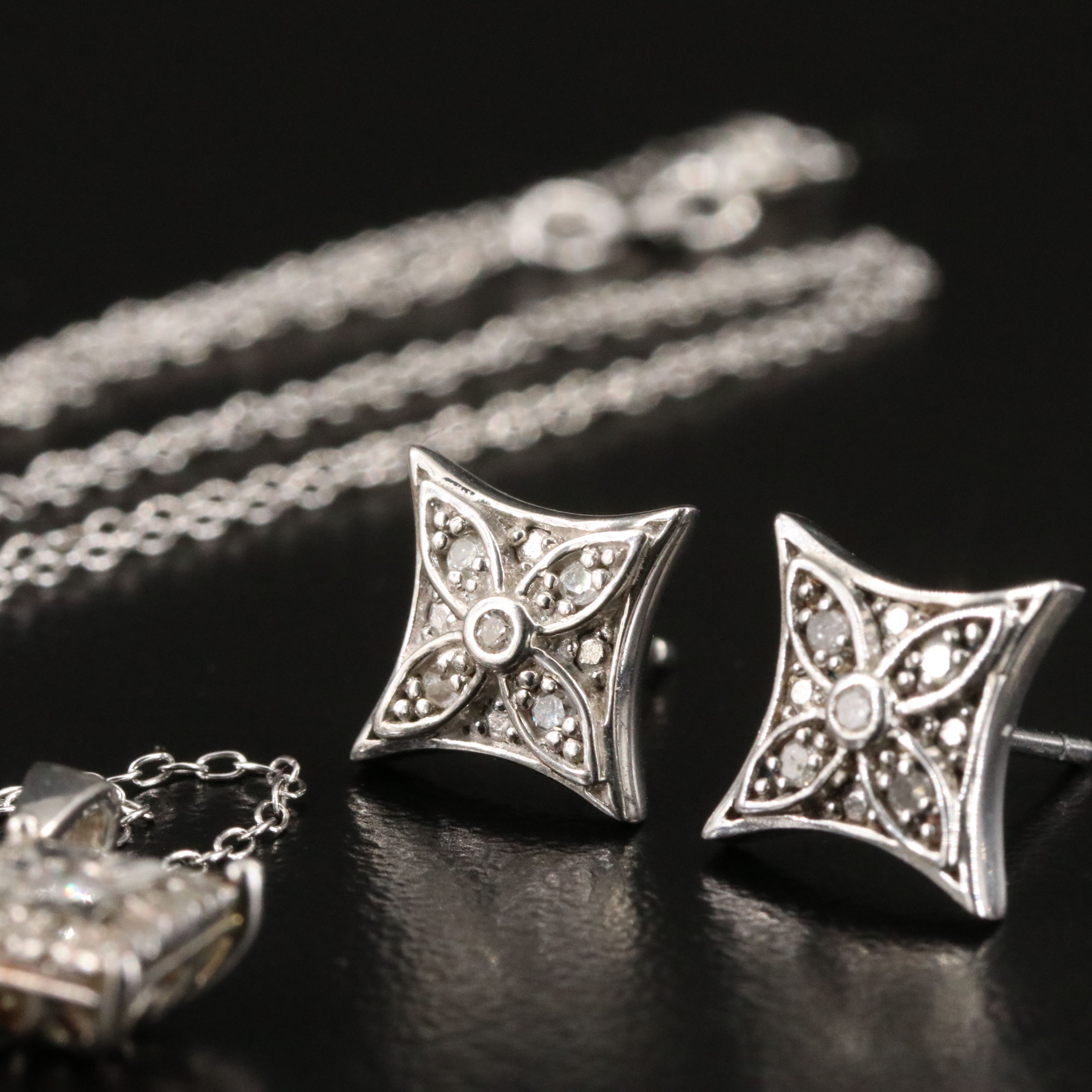 Sterling Gemstone Jewelry Collection Including Diamonds, Emerald and Ruby