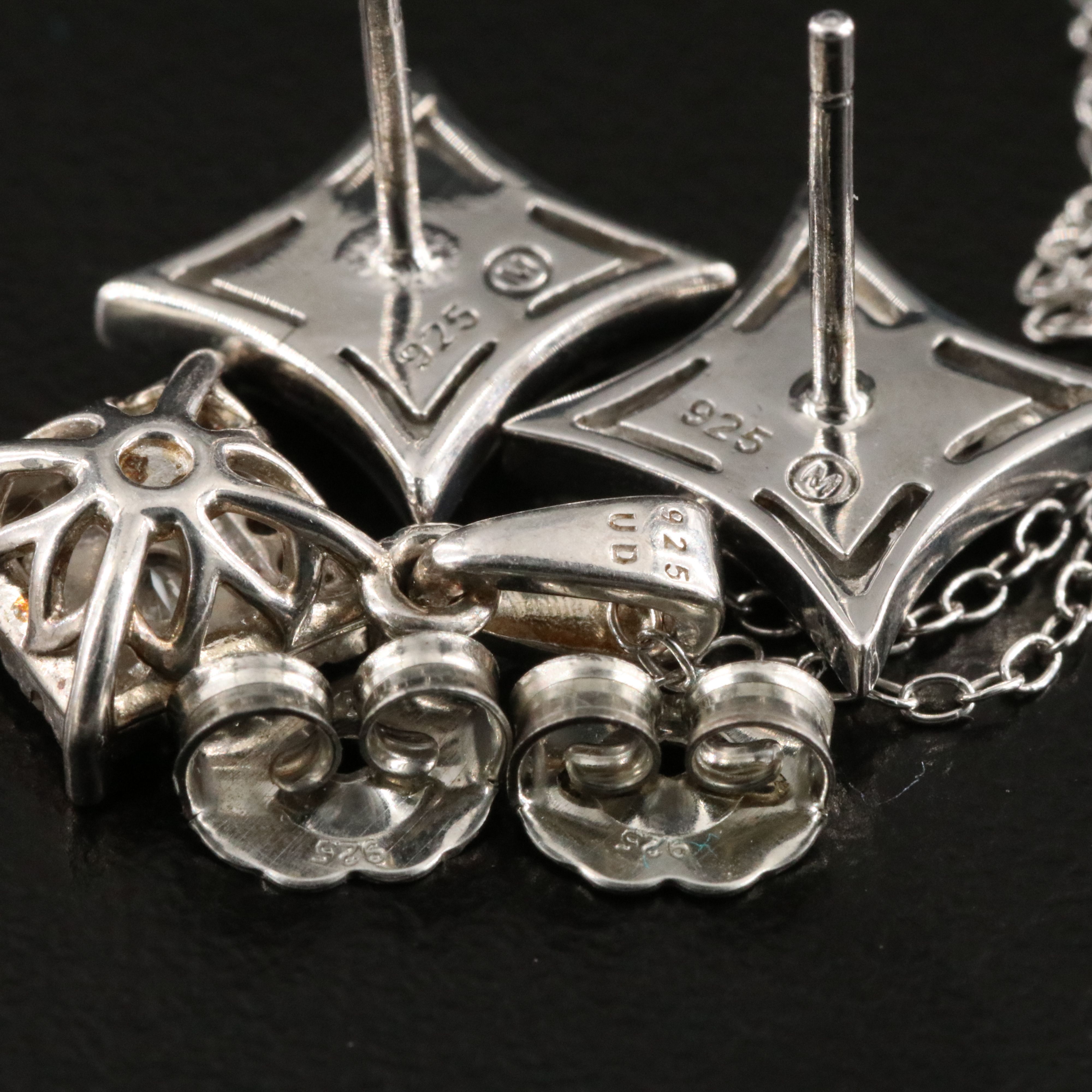 Sterling Gemstone Jewelry Collection Including Diamonds, Emerald and Ruby