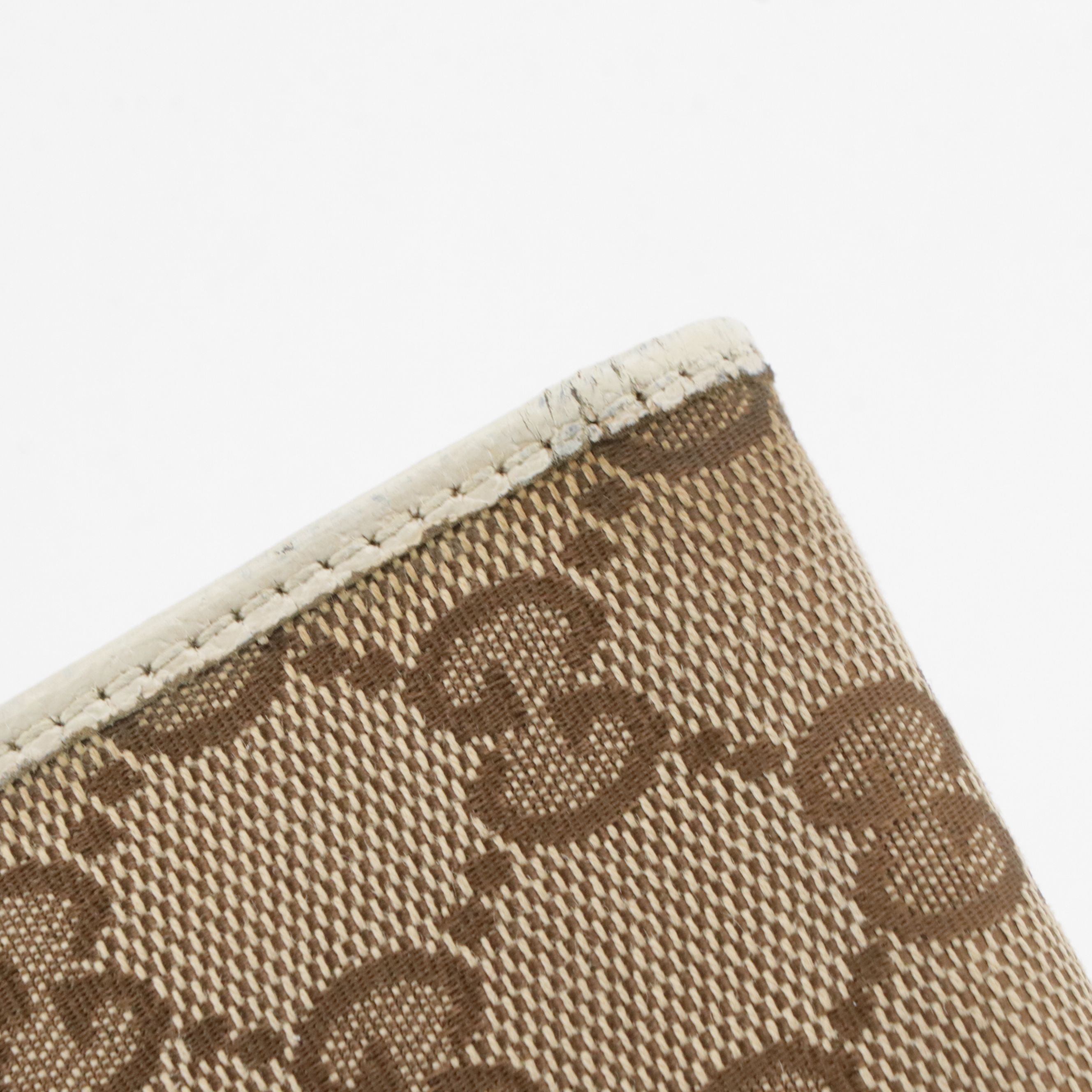 Gucci Long Bifold Wallet in Web Striped GG Canvas and White Leather