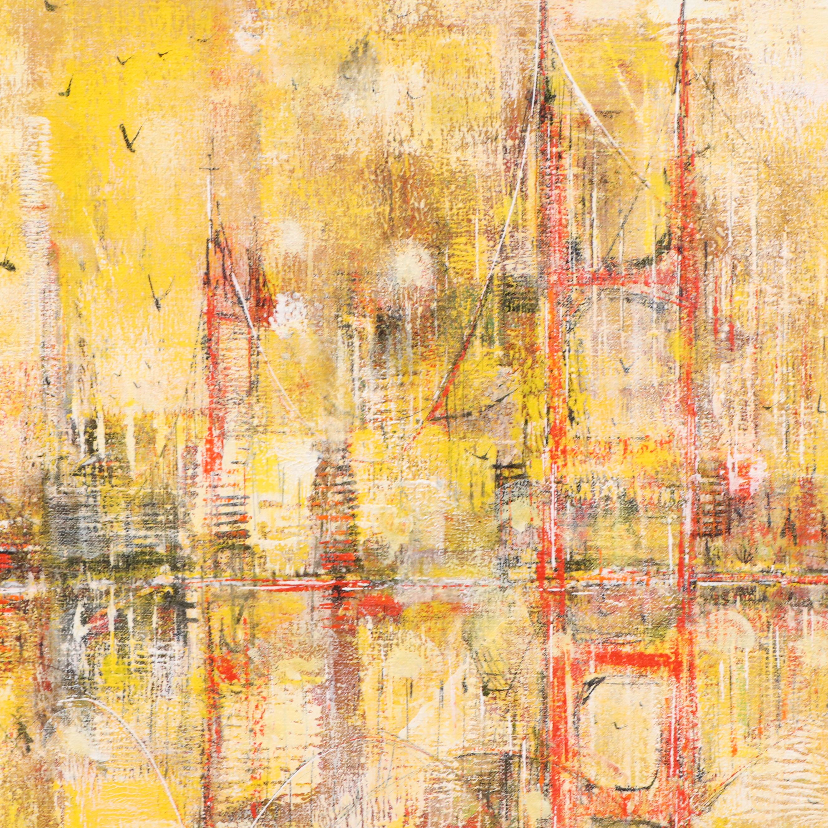 Danny Garcia Textured Acrylic Painting of Red Bridge, 1969