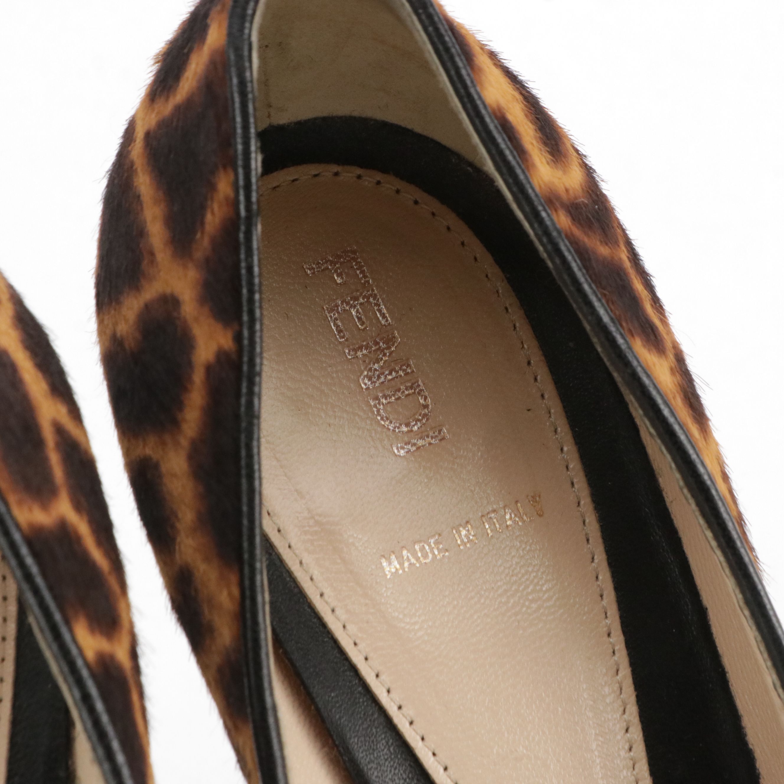 Fendi Leopard Print Calf Hair and Black Lambskin Leather Platform Pumps