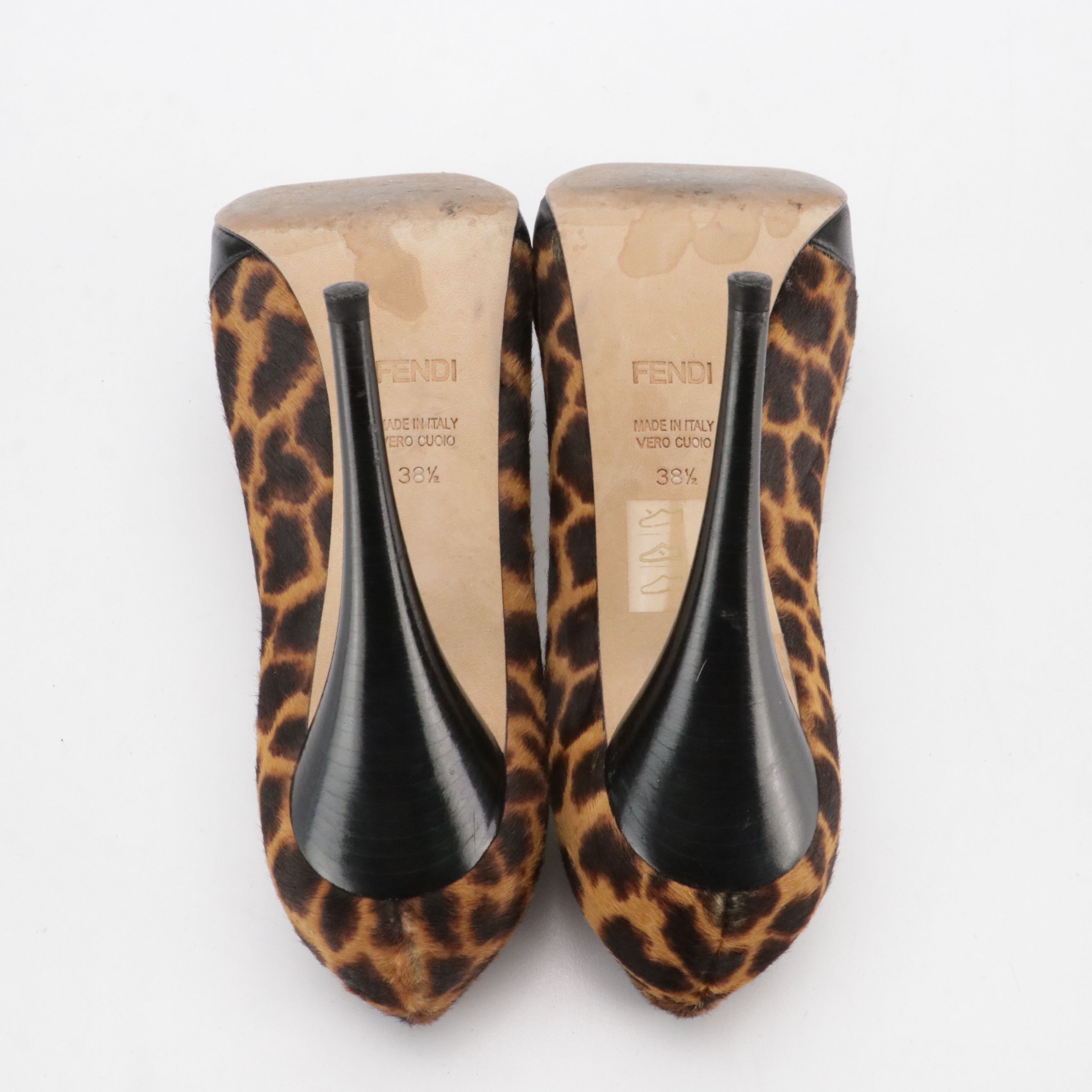 Fendi Leopard Print Calf Hair and Black Lambskin Leather Platform Pumps