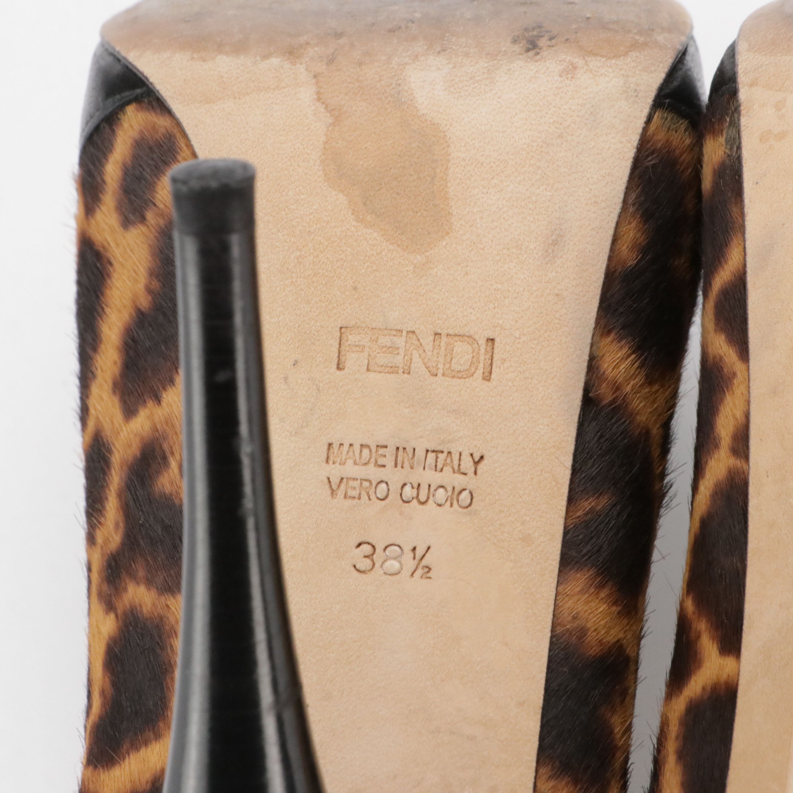 Fendi Leopard Print Calf Hair and Black Lambskin Leather Platform Pumps
