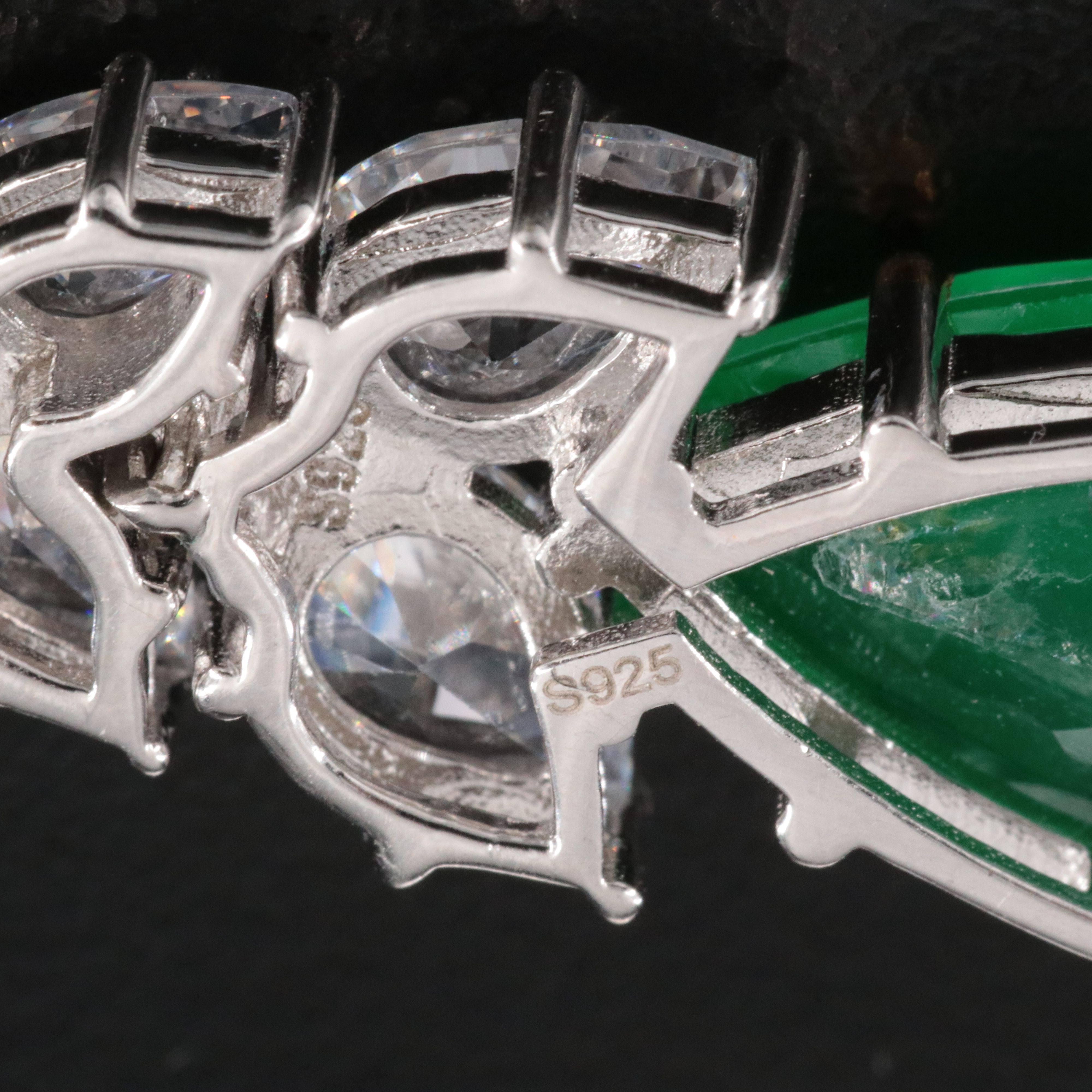 Sterling Green Glass Doublet and CZ Earrings