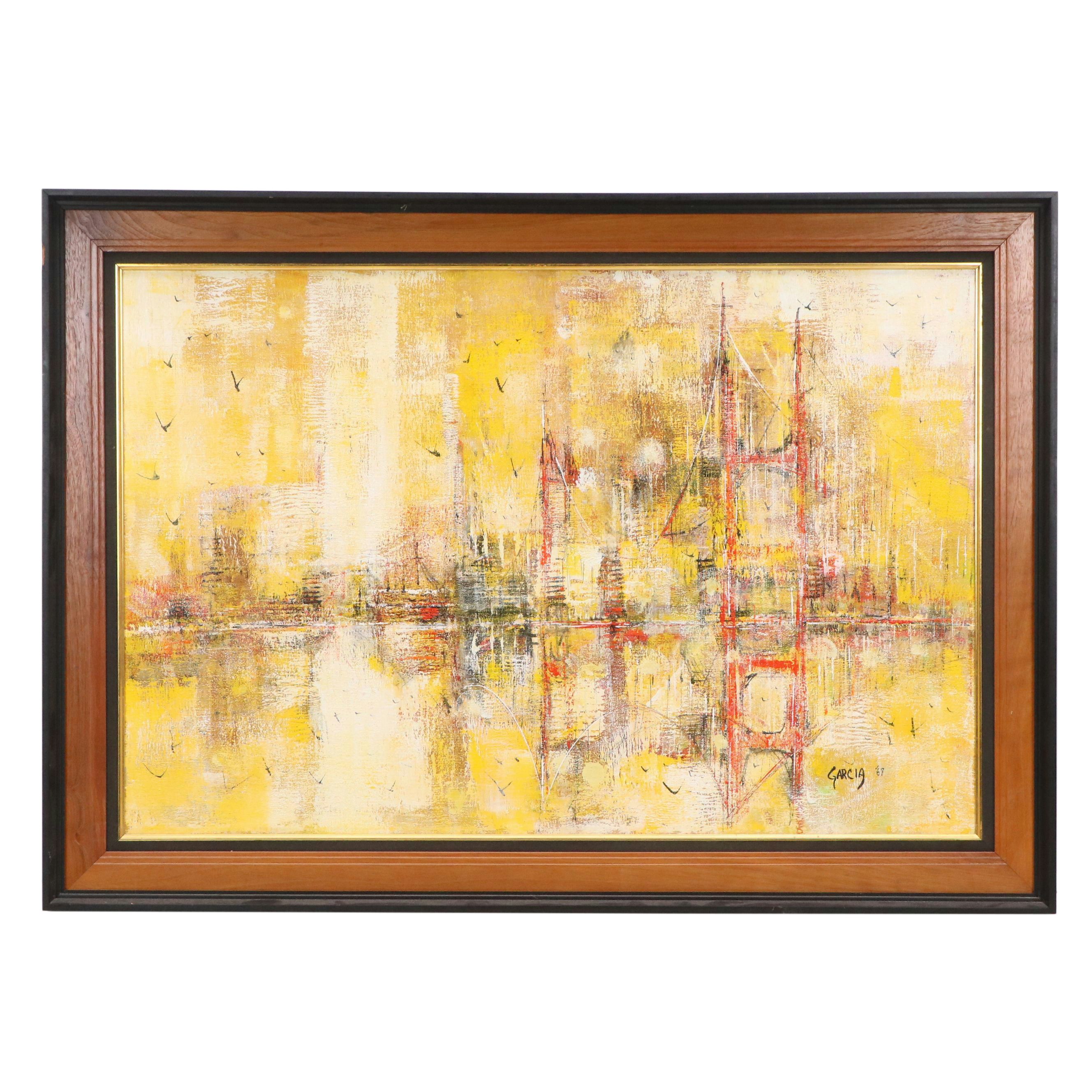 Danny Garcia Textured Acrylic Painting of Red Bridge, 1969