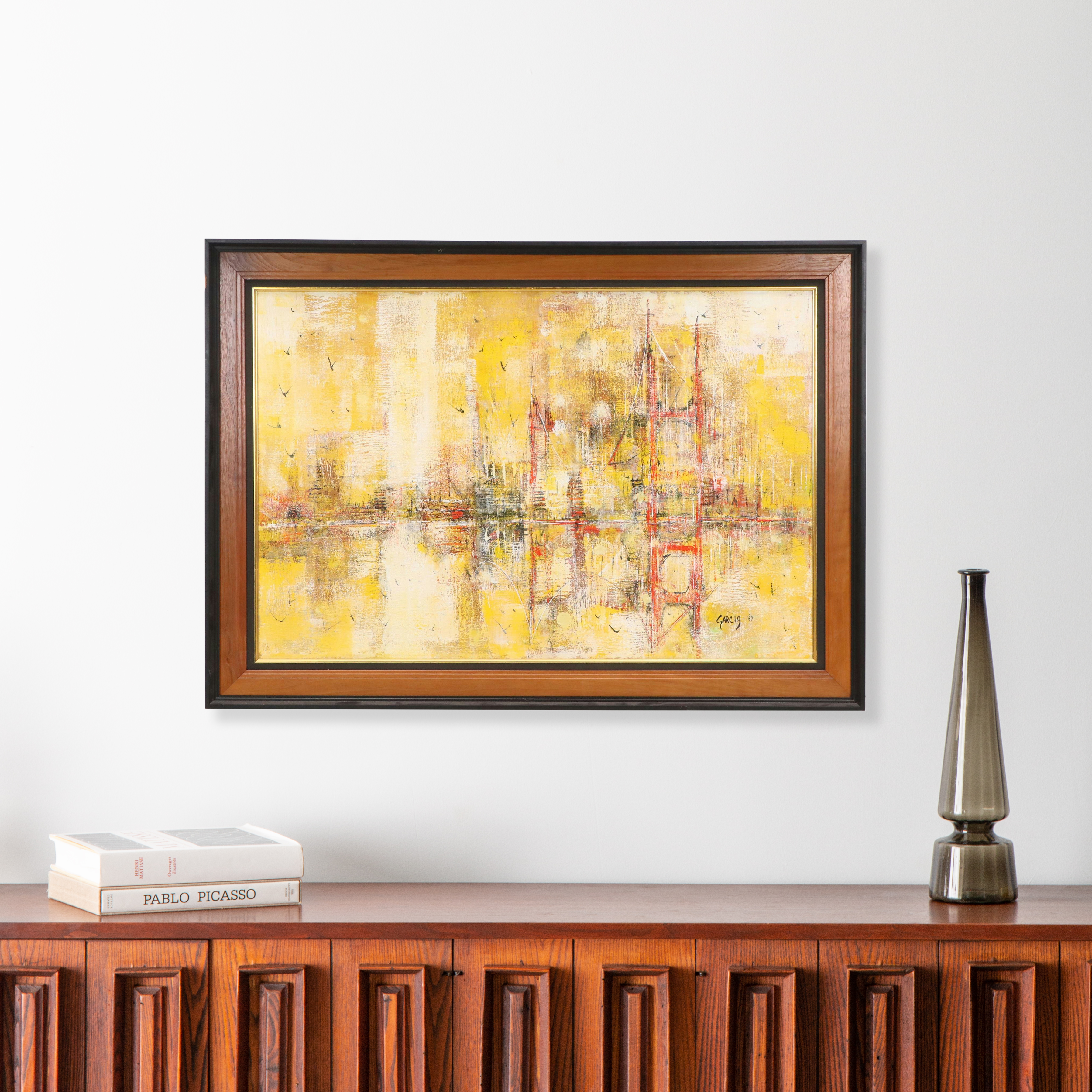 Danny Garcia Textured Acrylic Painting of Red Bridge, 1969