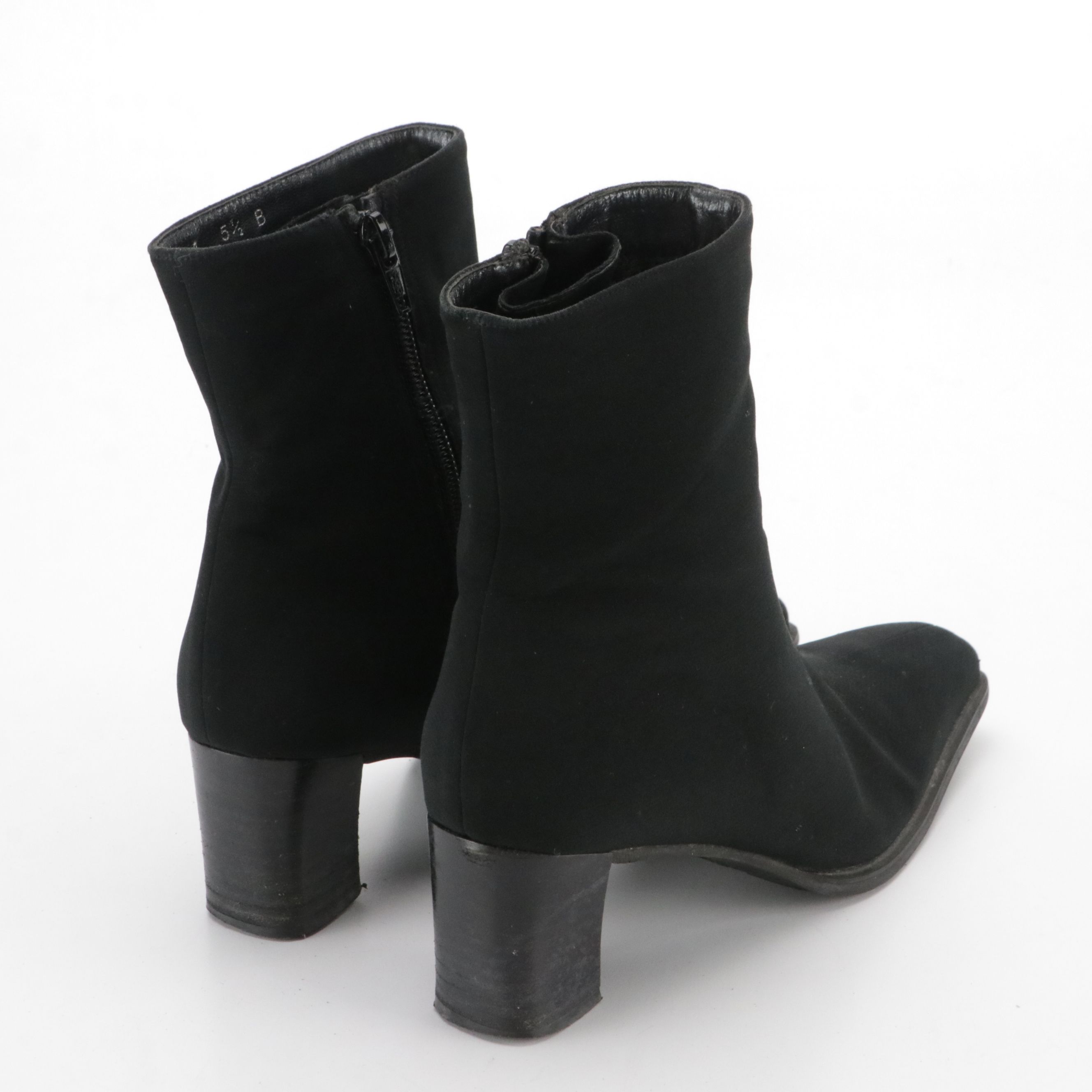 Stuart Weitzman Black Textile Ankle Zip Boots with Block Heel