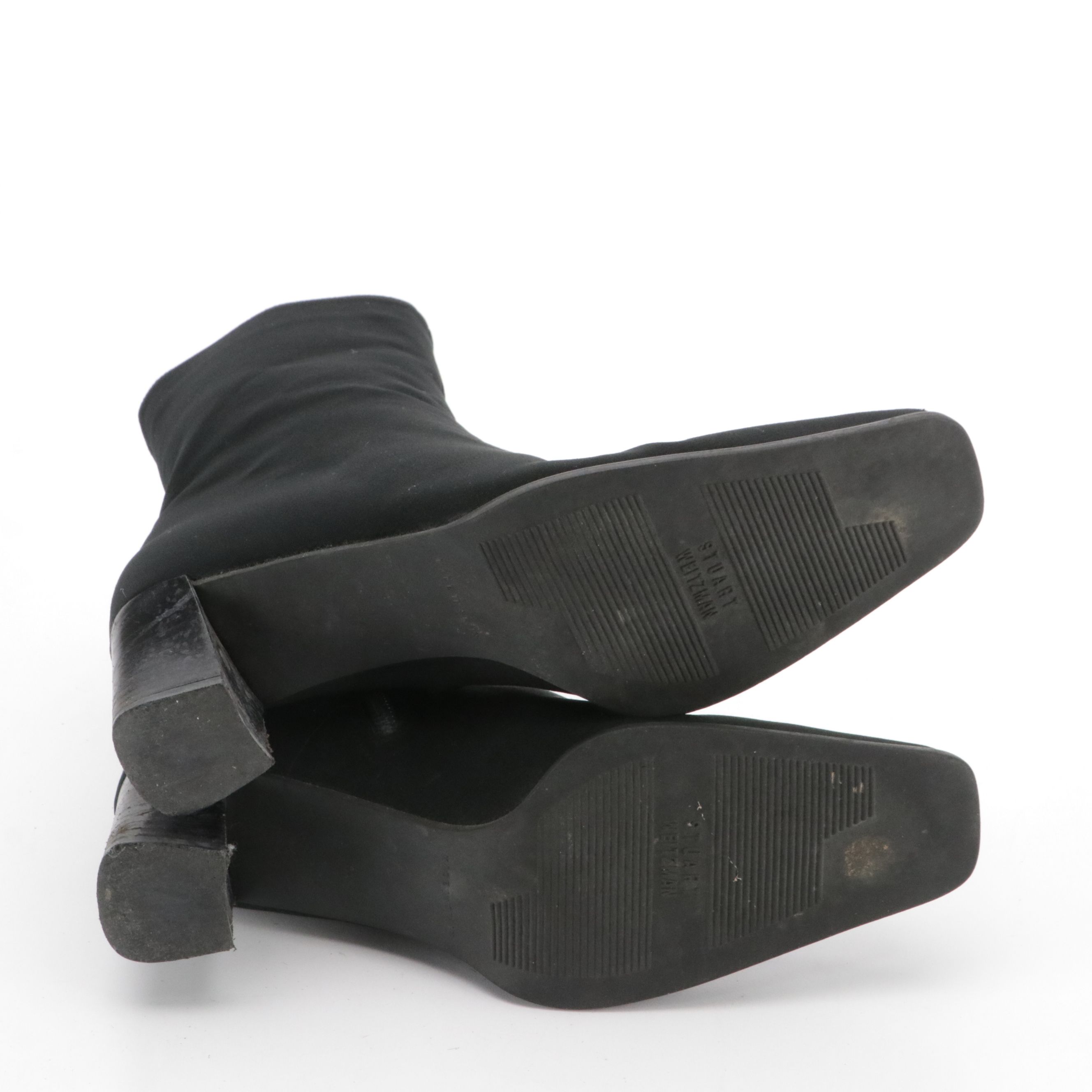 Stuart Weitzman Black Textile Ankle Zip Boots with Block Heel