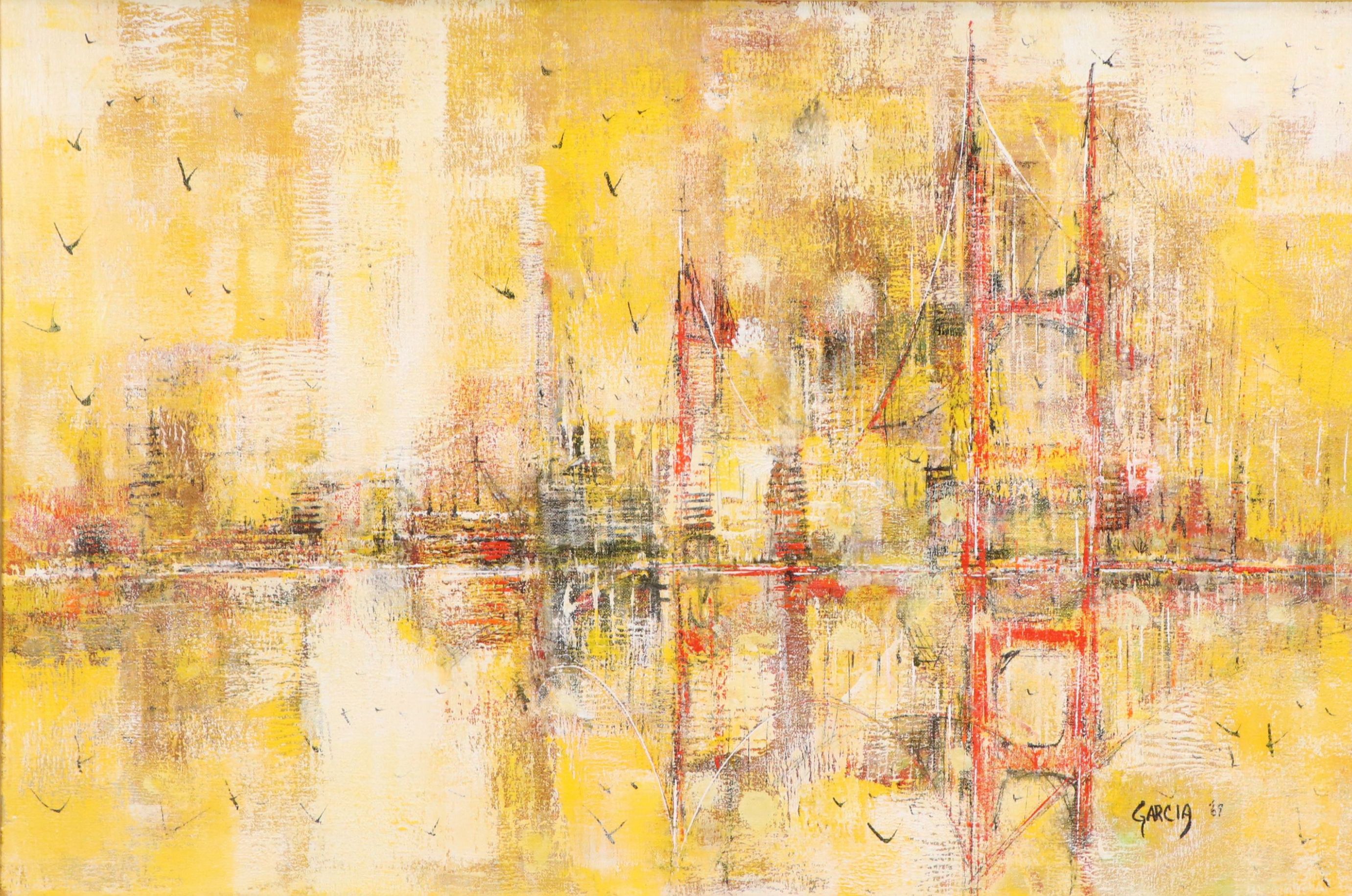 Danny Garcia Textured Acrylic Painting of Red Bridge, 1969