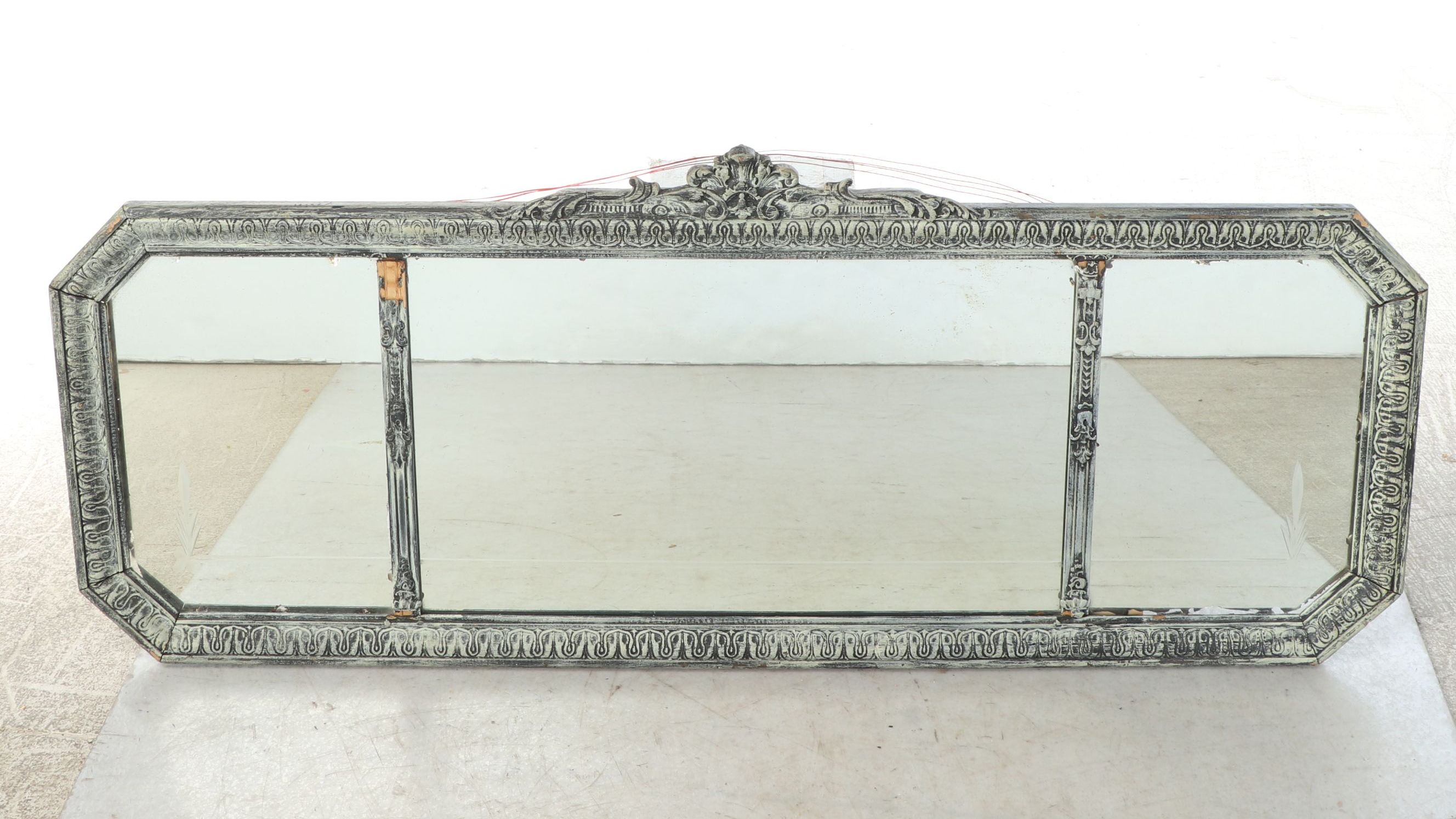 Neoclassical Style Sideboard Buffet Distress-Painted Mirror