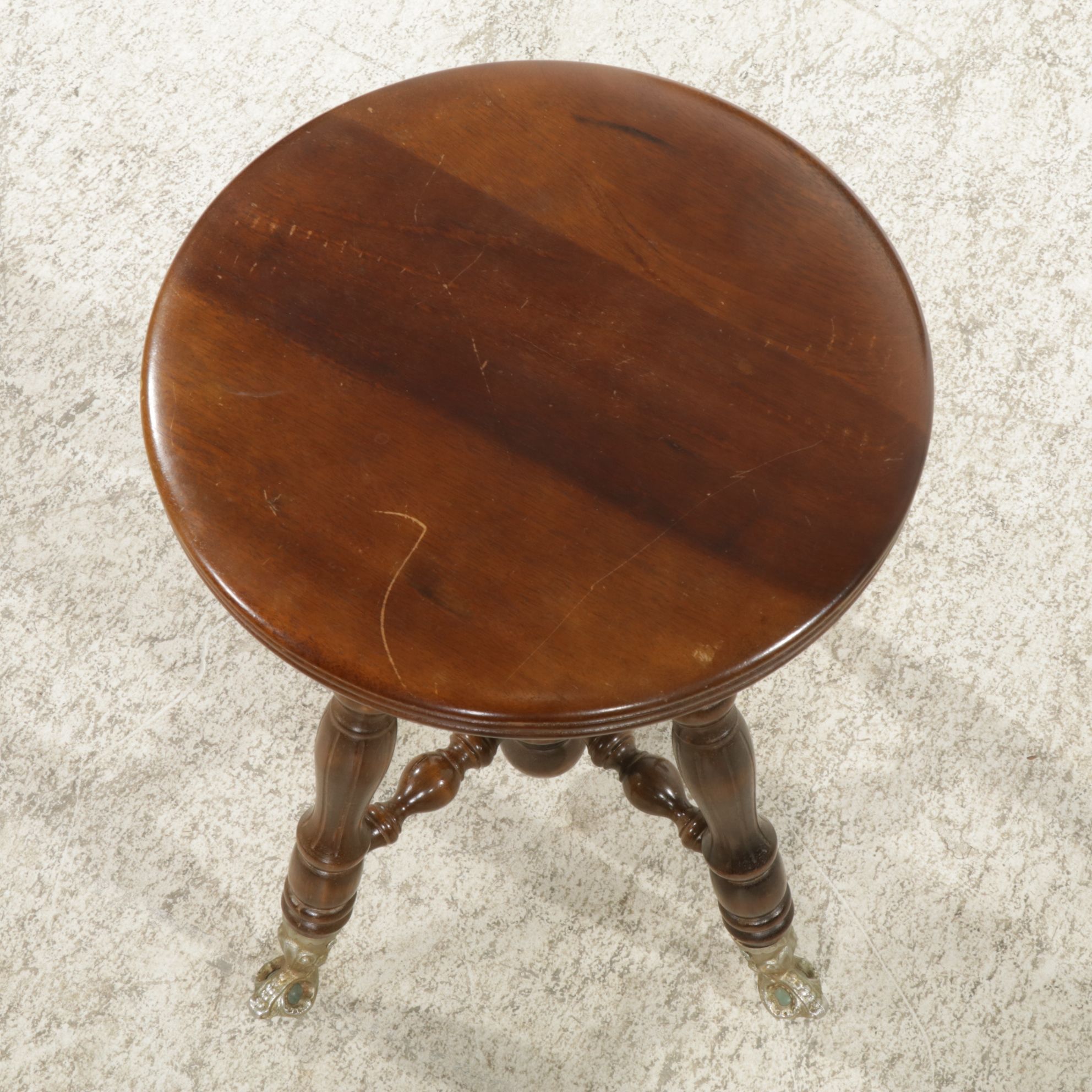Victorian Style Adjustable Piano Stool with Glass Ball Feet, Late 20th Century