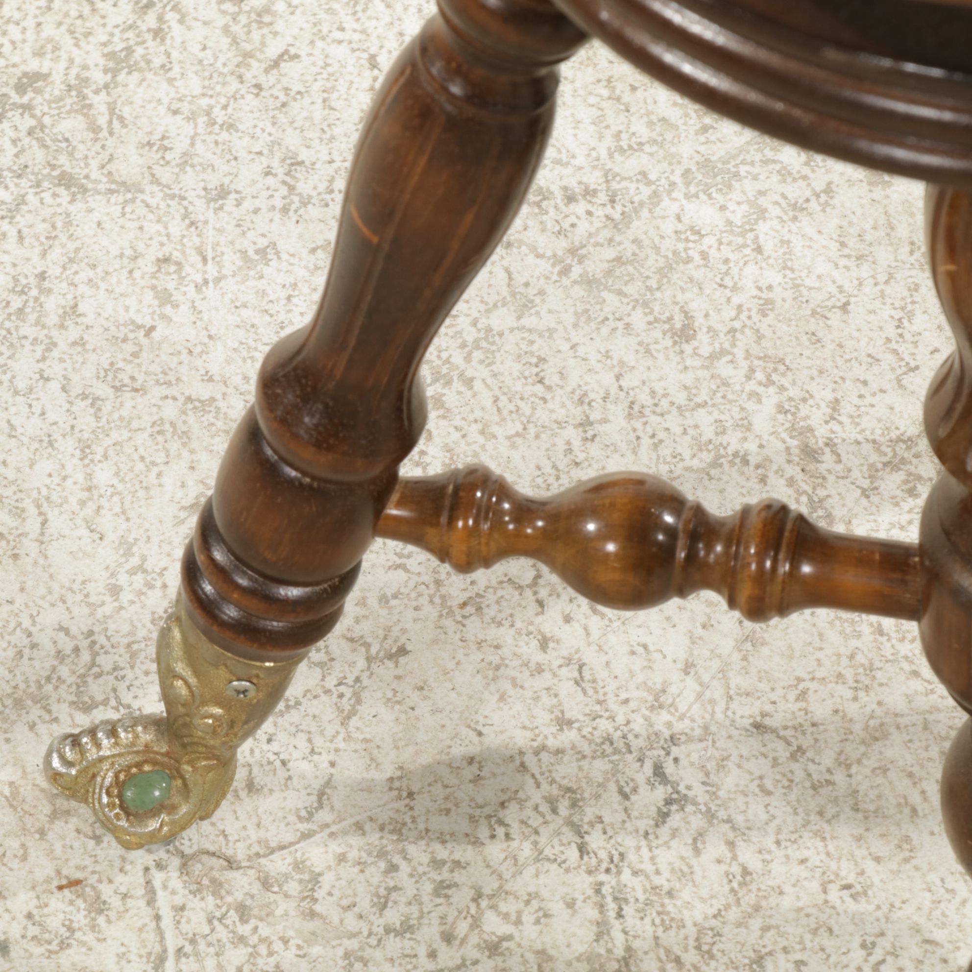 Victorian Style Adjustable Piano Stool with Glass Ball Feet, Late 20th Century