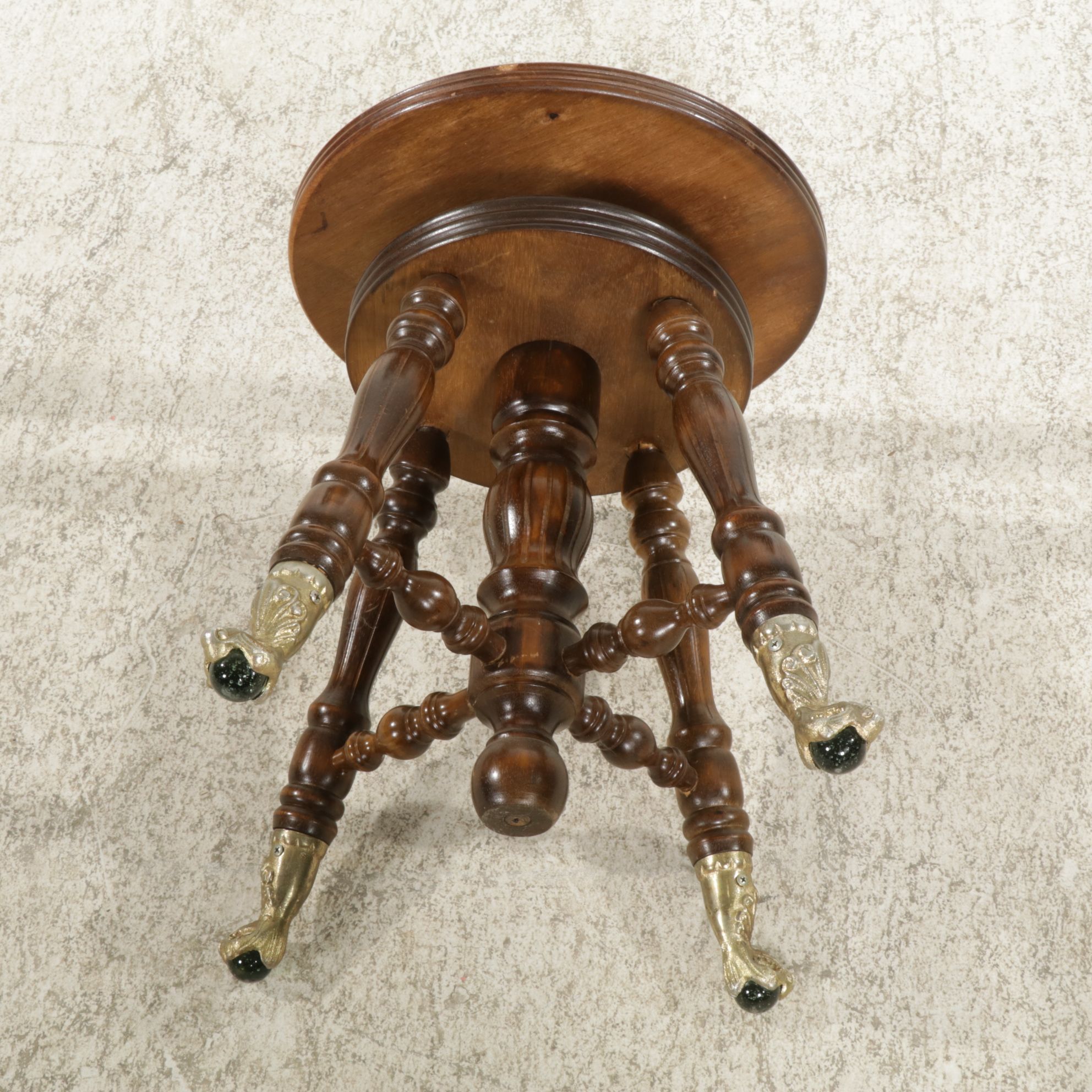 Victorian Style Adjustable Piano Stool with Glass Ball Feet, Late 20th Century