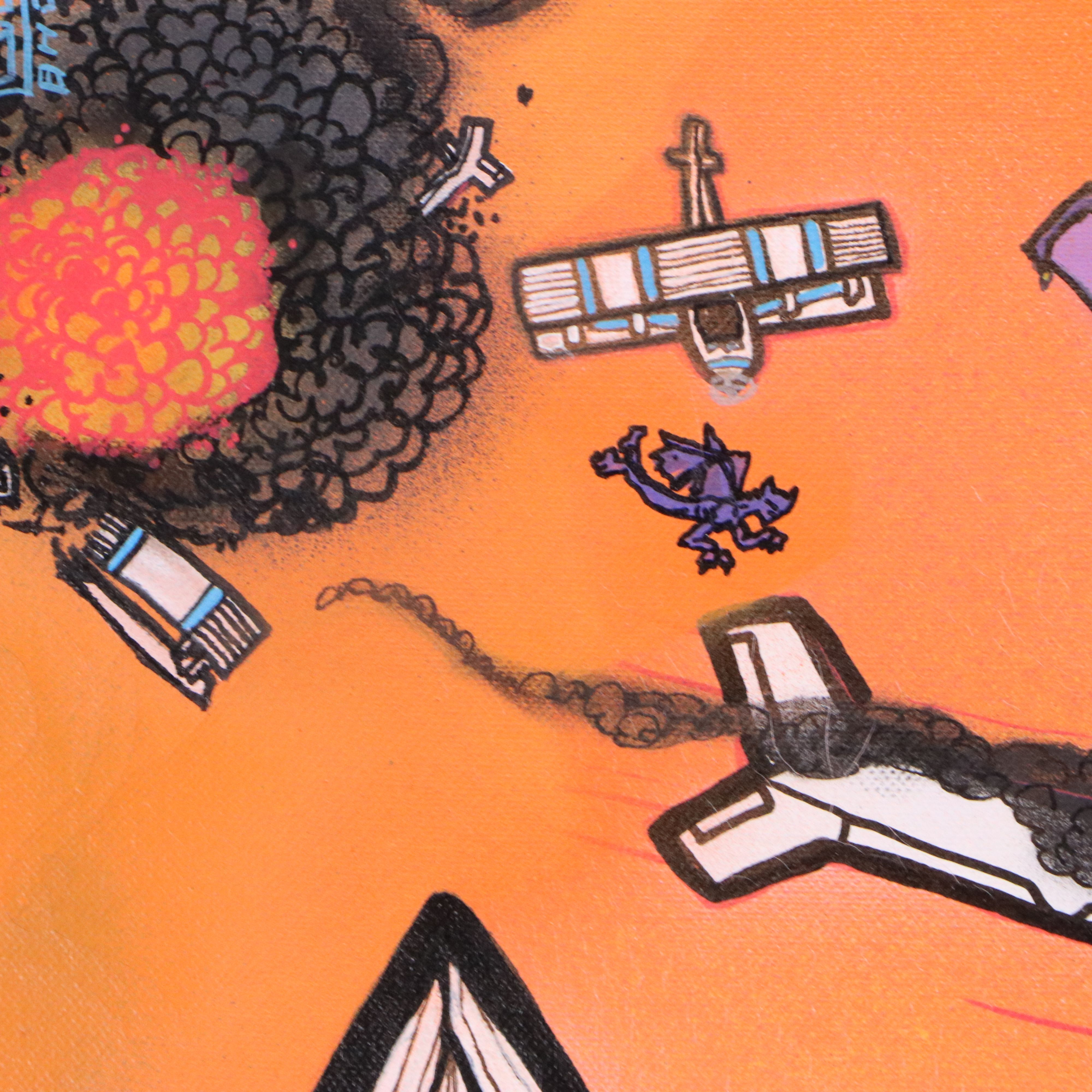 Landscape Acrylic Painting of Fantasy Scene with Dragons, 21st Century