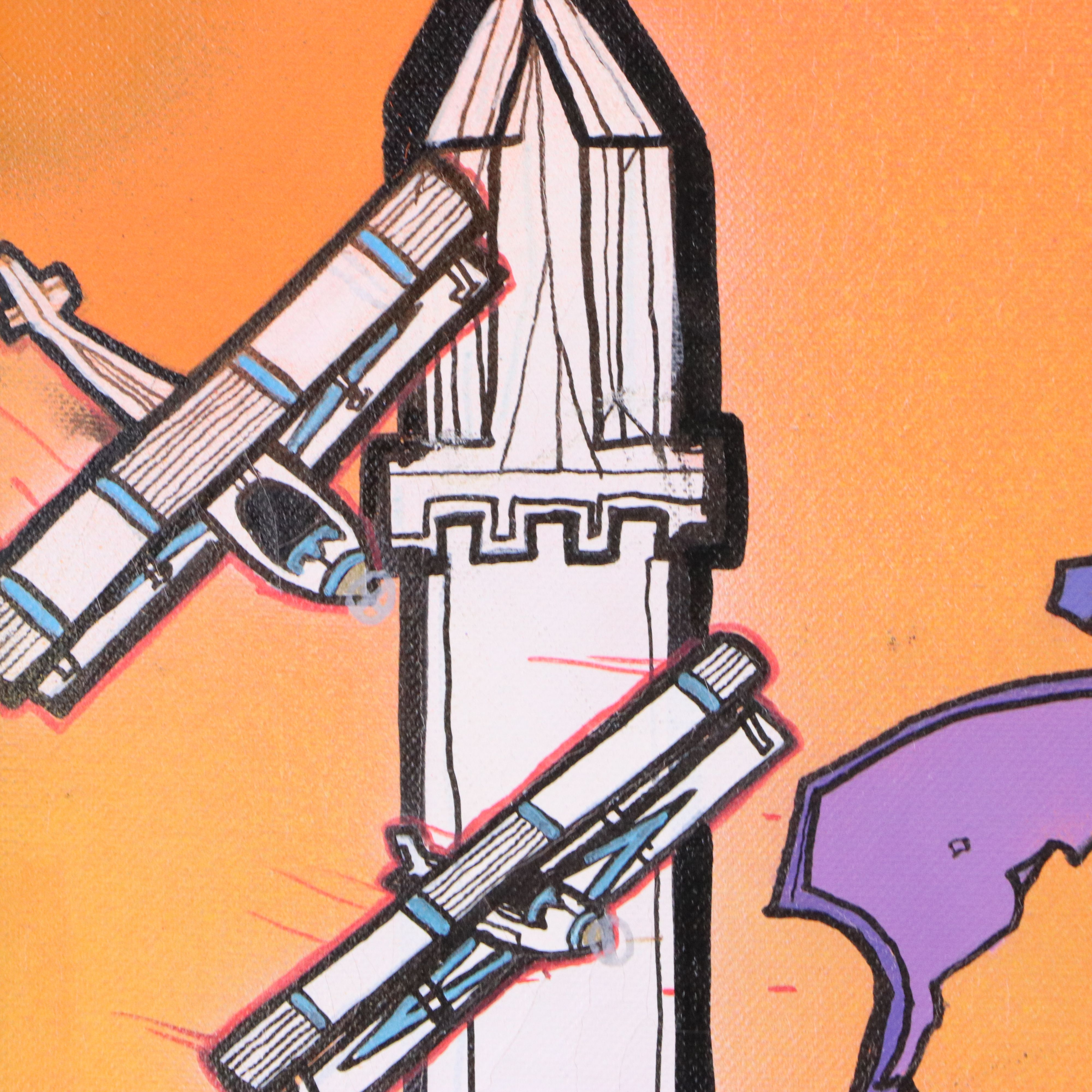 Landscape Acrylic Painting of Fantasy Scene with Dragons, 21st Century