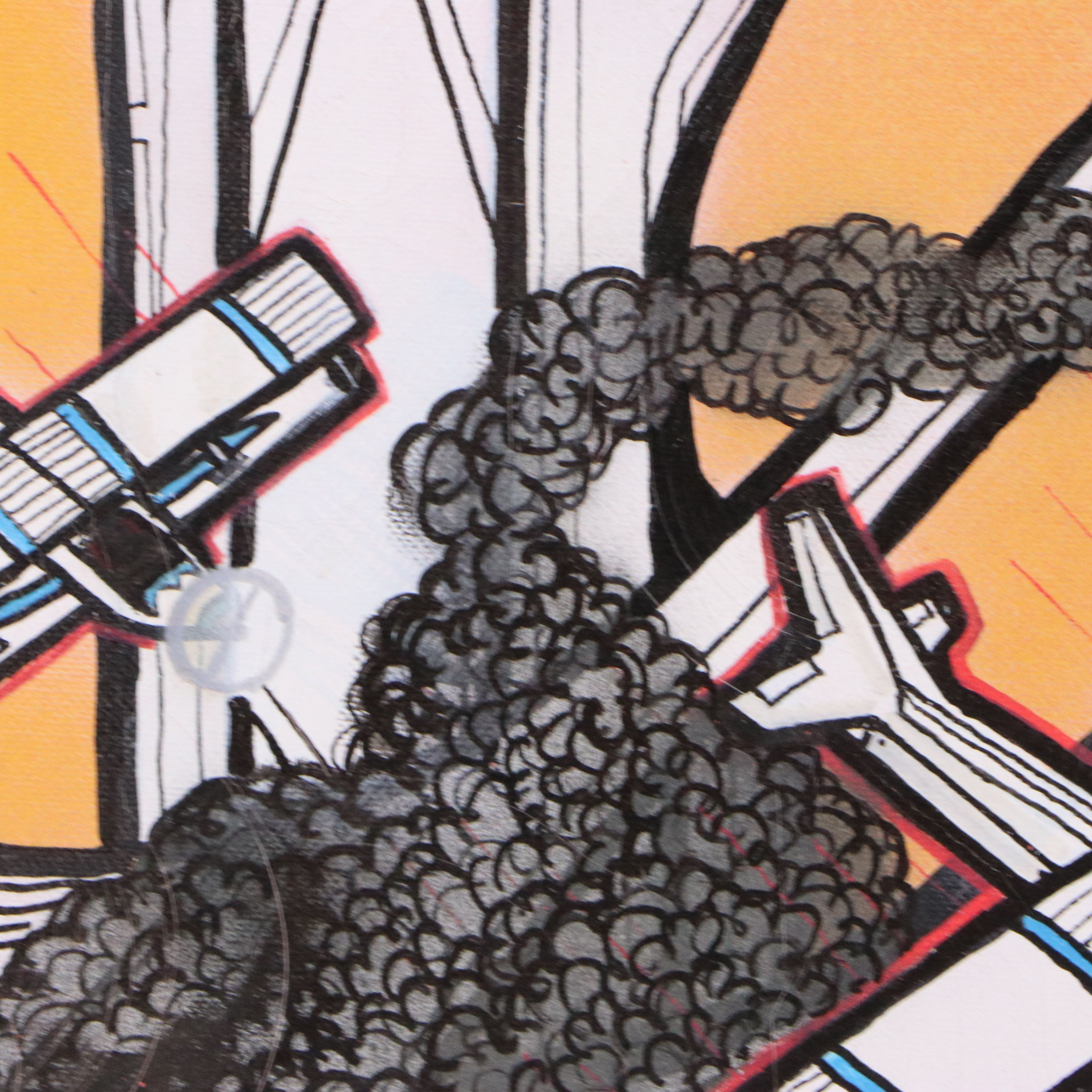 Landscape Acrylic Painting of Fantasy Scene with Dragons, 21st Century