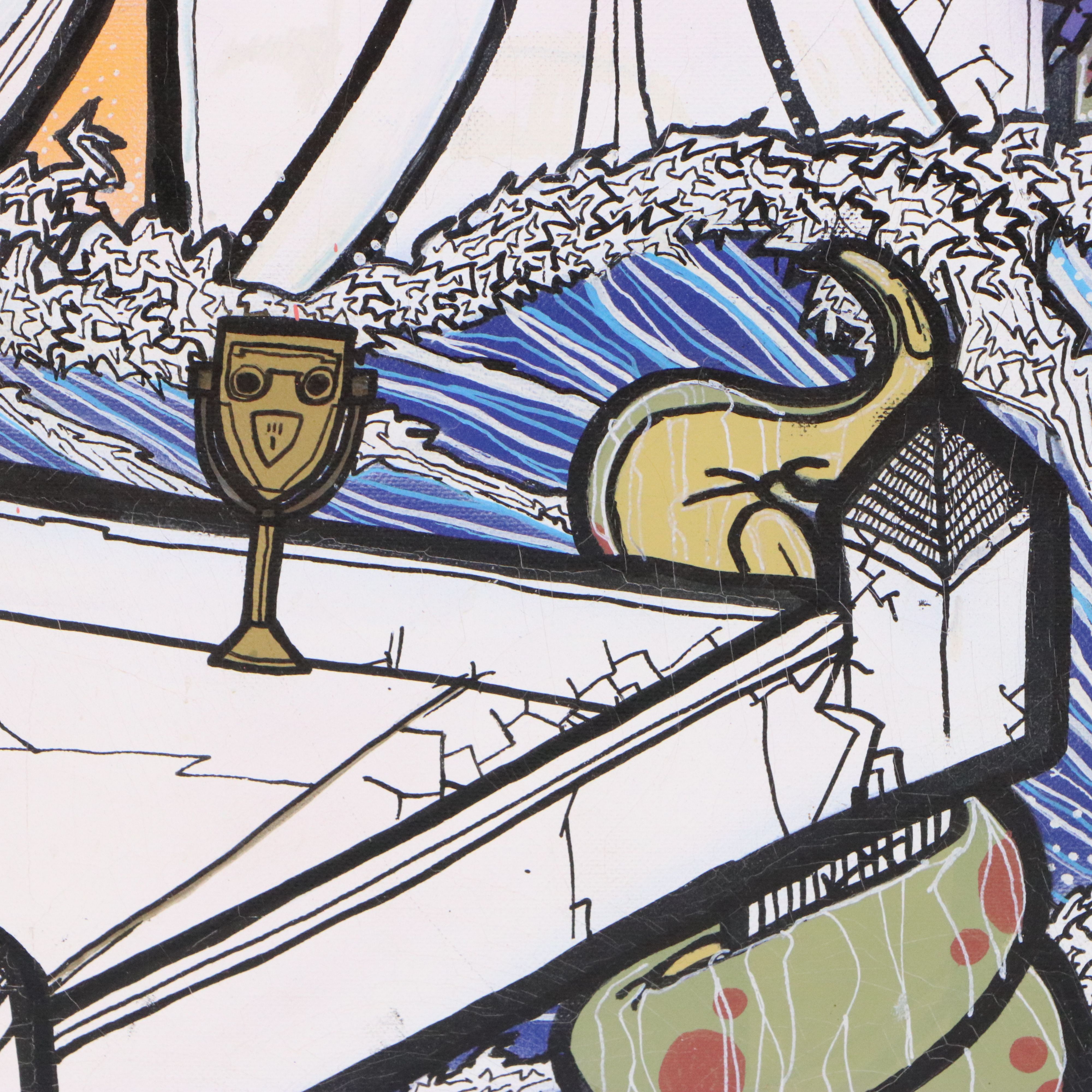 Landscape Acrylic Painting of Fantasy Scene with Dragons, 21st Century